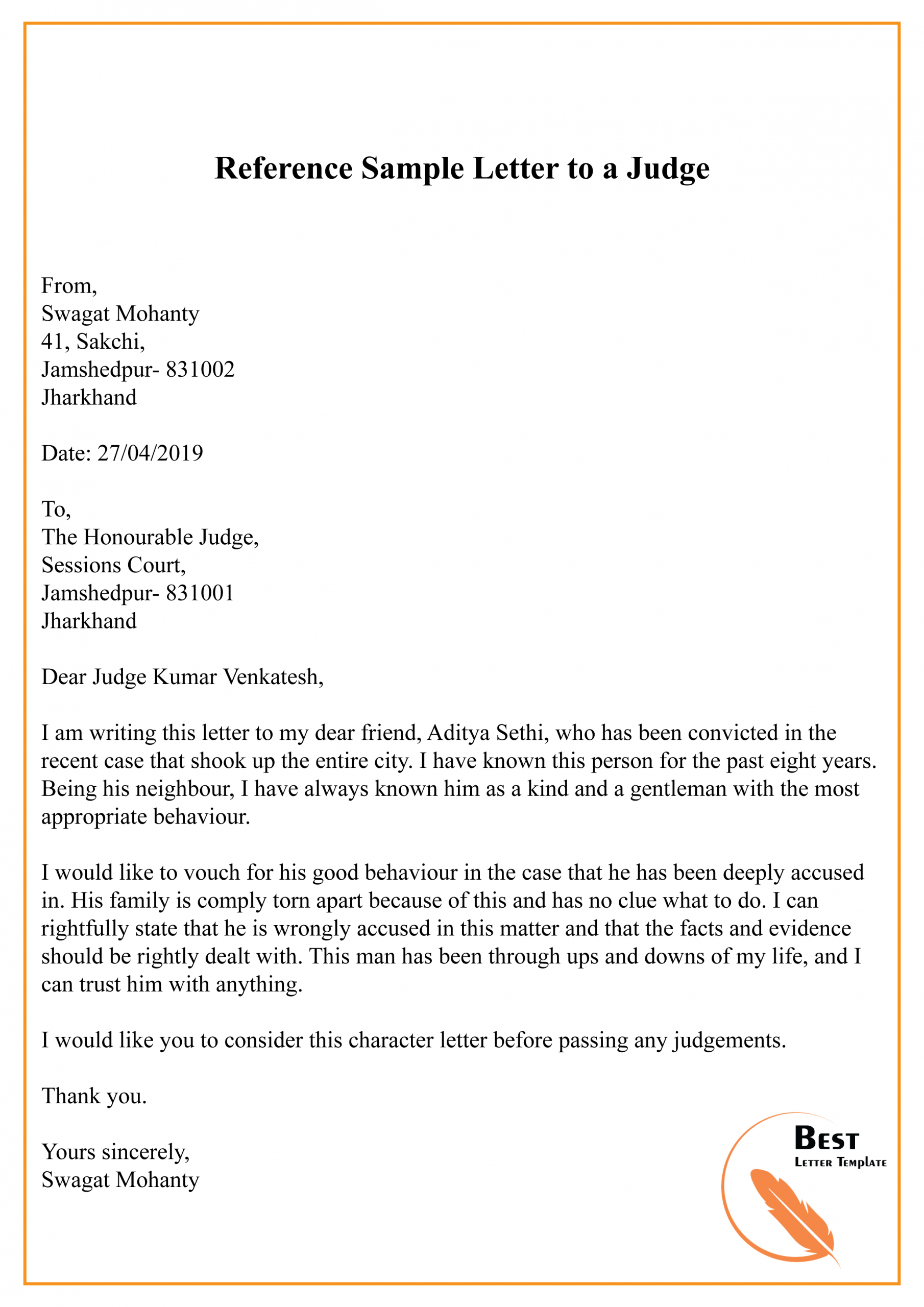 Letter To A Judge Template Enom pertaining to dimensions 2480 X 3508