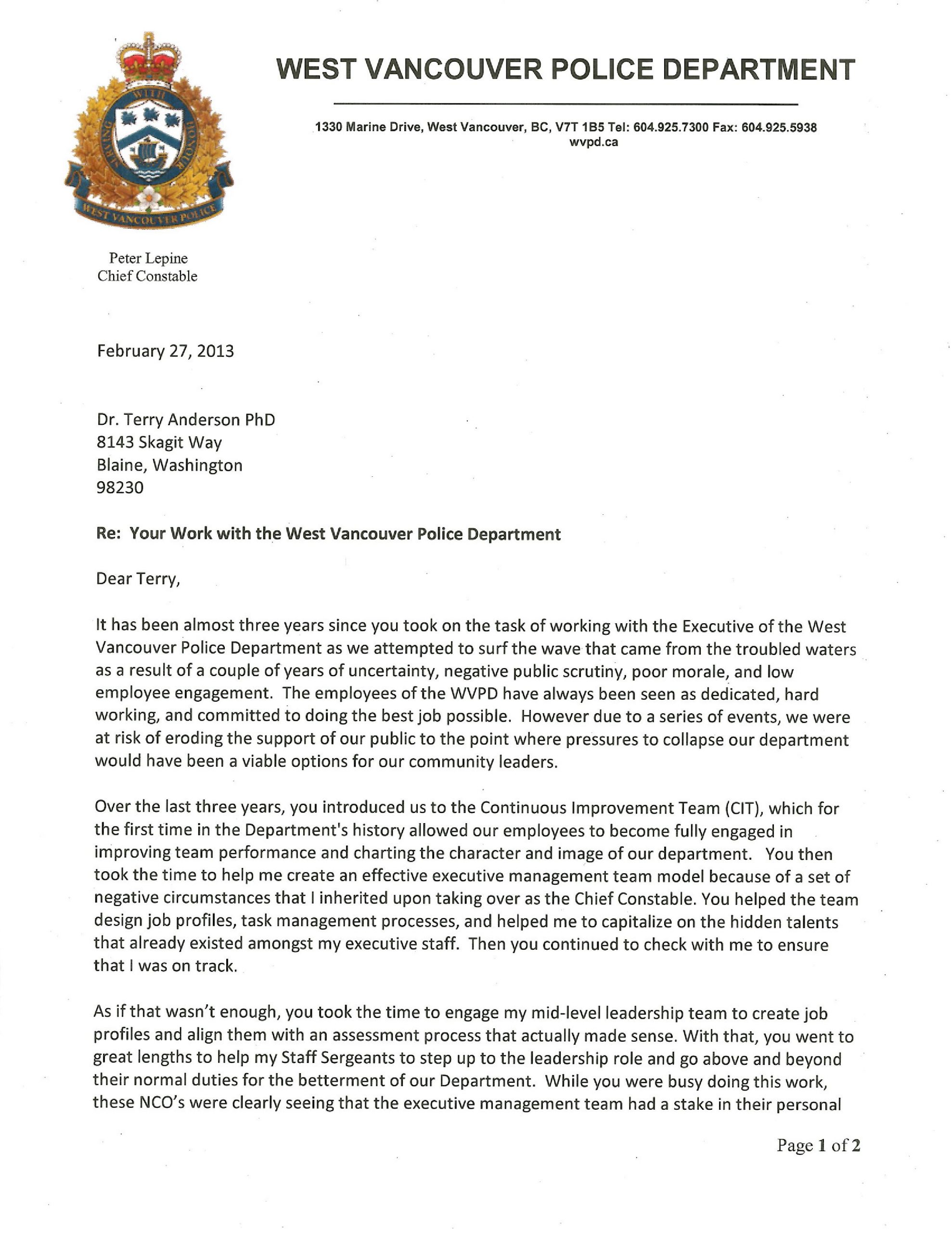 Letter Of Recommendation For Police Department Invitation Template Ideas