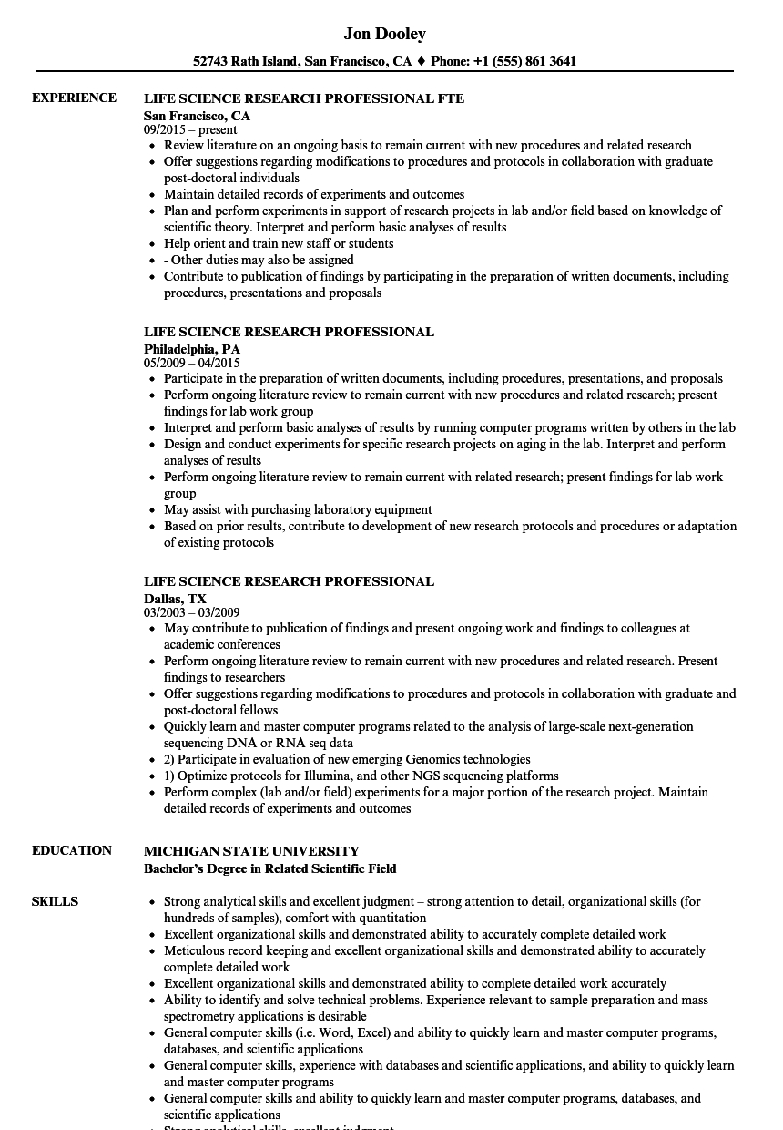 Life Science Research Professional Resume Samples Velvet Jobs throughout measurements 860 X 1240