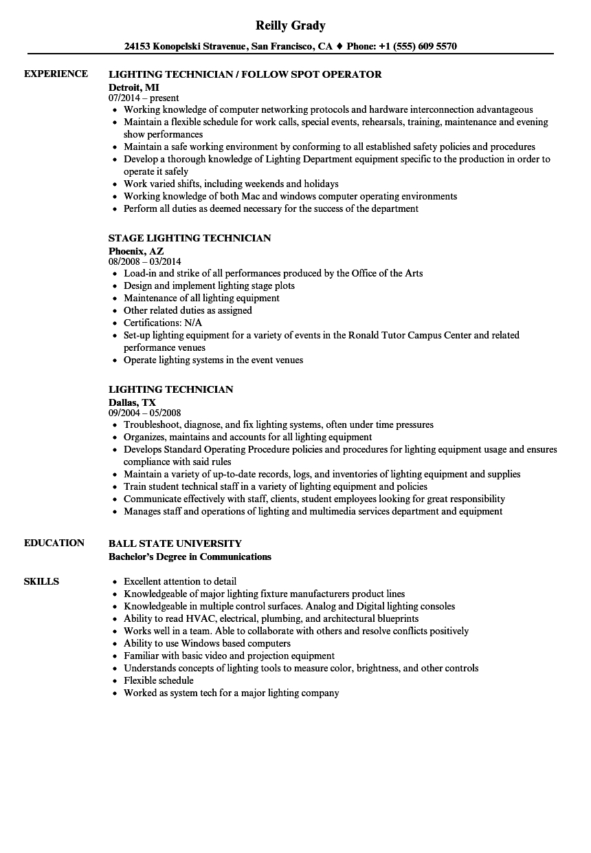 Lighting Technician Resume Samples Velvet Jobs regarding size 860 X 1240