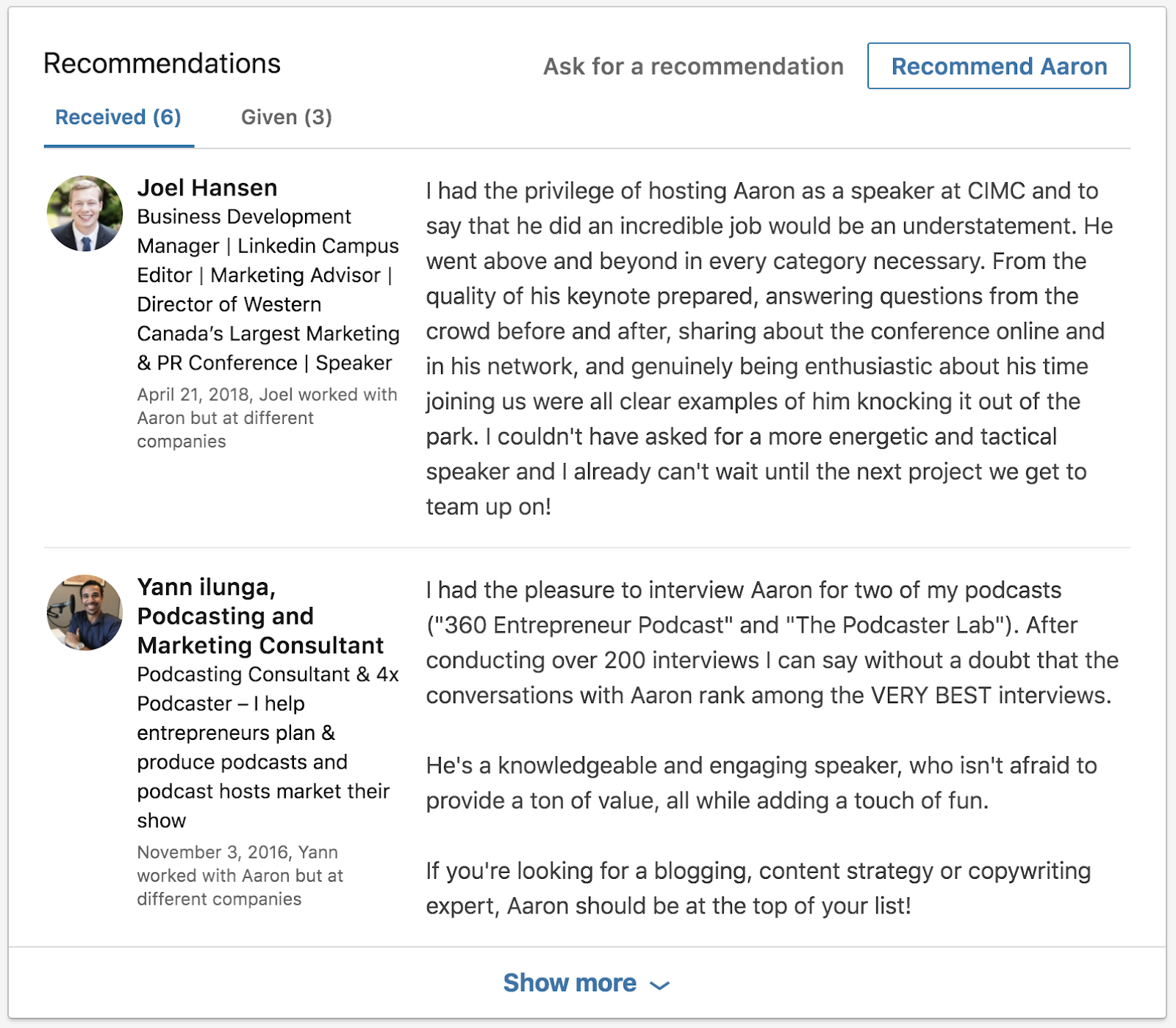 linkedin recommendation examples for human resources