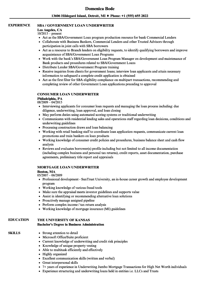 Loan Underwriter Resume Samples Velvet Jobs with regard to dimensions 860 X 1240