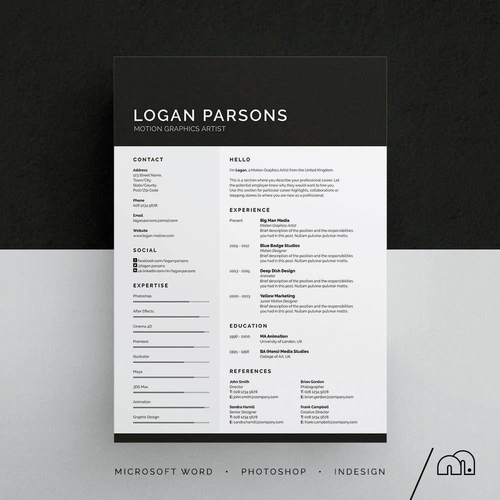 Logan Resumecv Template Word Photoshop Indesign in sizing 1000 X 1000