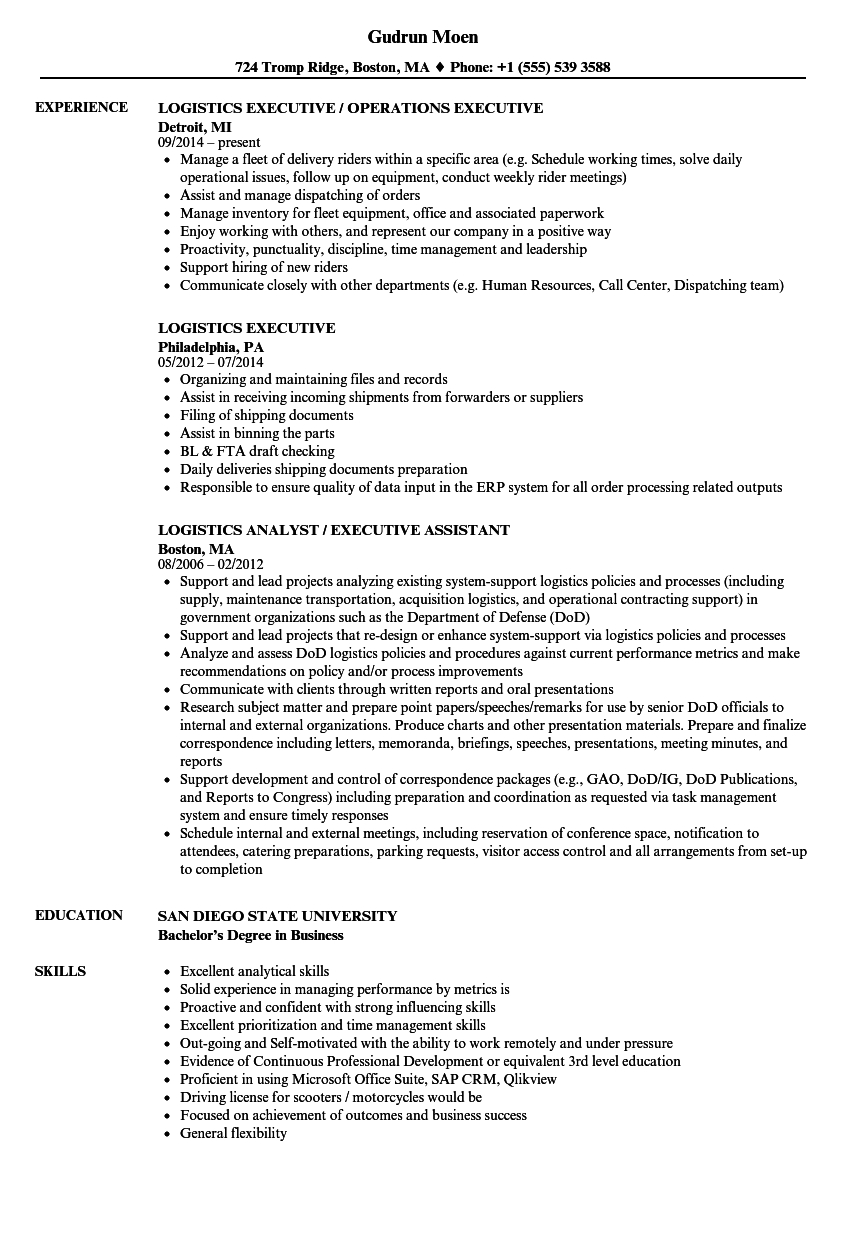 Logistics Executive Resume Samples Velvet Jobs pertaining to measurements 860 X 1240