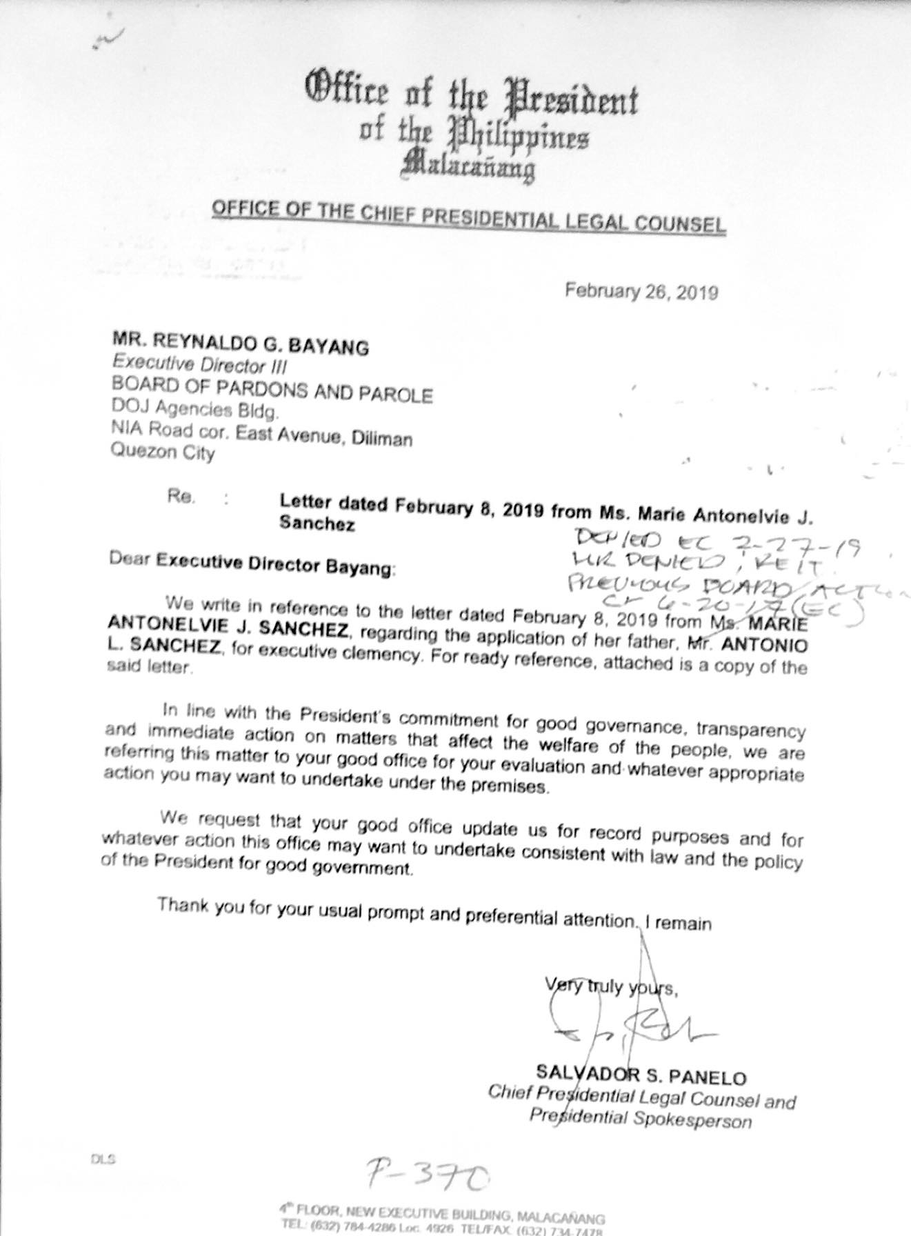 Look Panelo Endorsed Sanchezs Letter For Executive Clemency for proportions 1321 X 1792