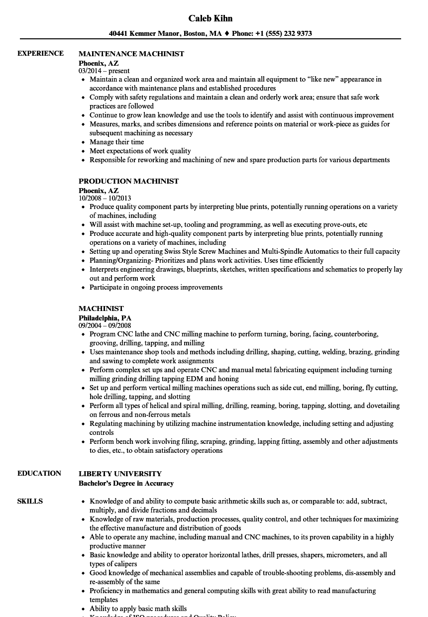 Machinist Resume Samples Velvet Jobs intended for sizing 860 X 1240