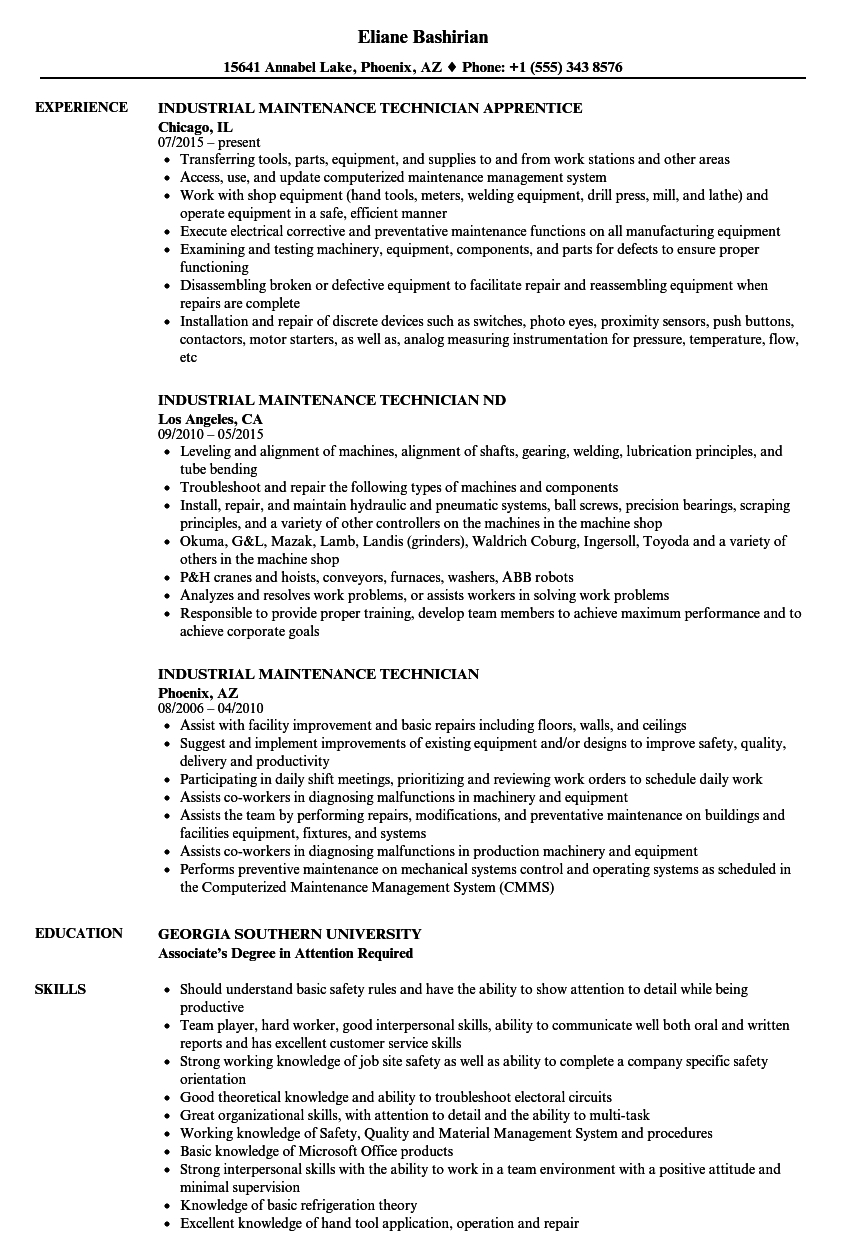 Industrial Maintenance Technician Resume Template • Invitation Template