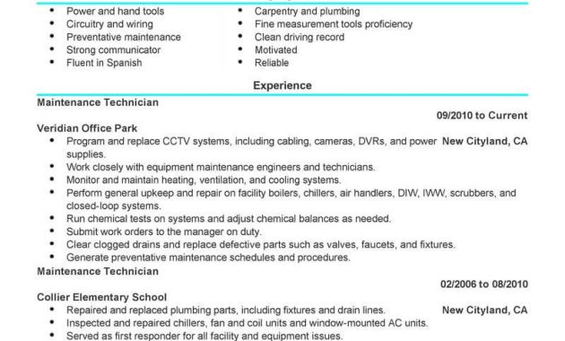 Maintenance Technician Resume Sample Technician Resumes within size 800 X 1035