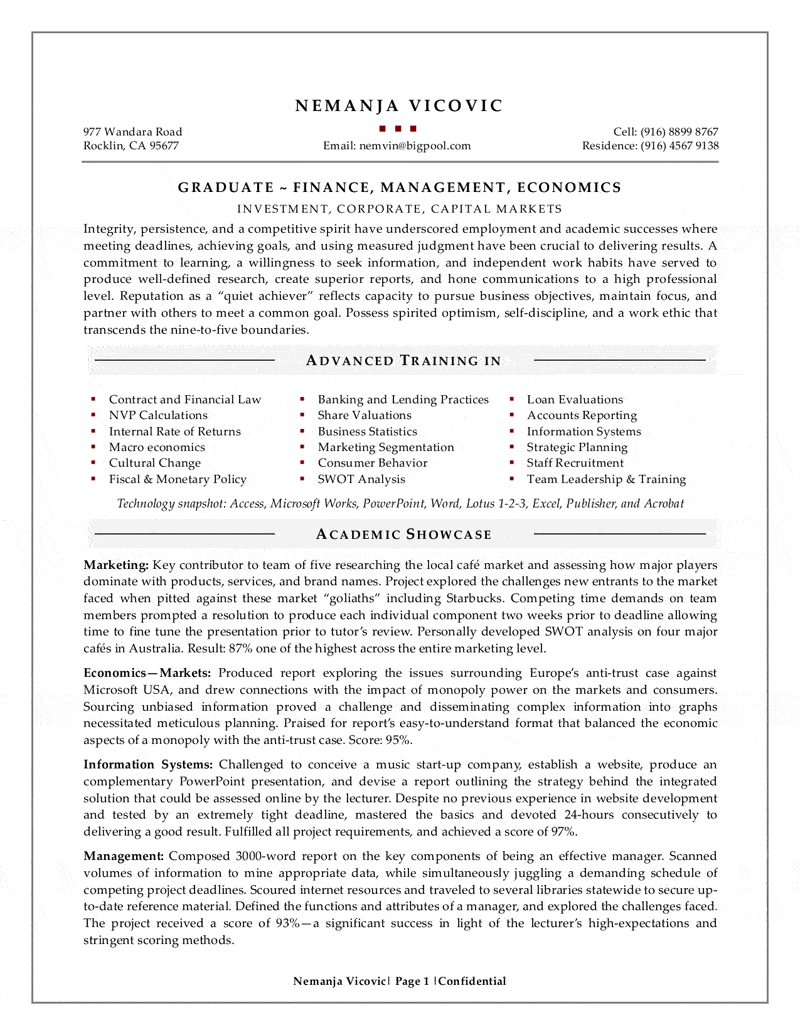 Management Graduate Resume inside sizing 800 X 1035