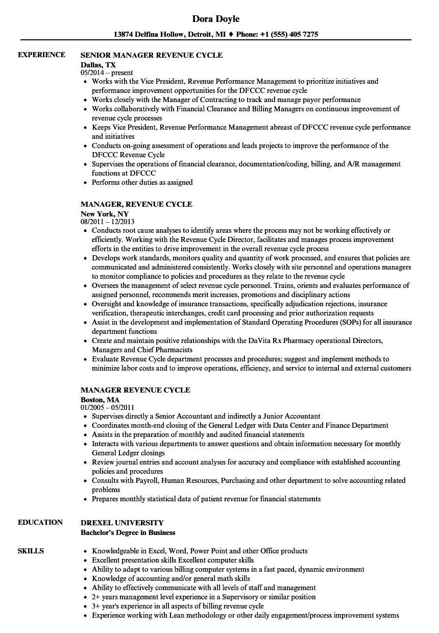 Manager Revenue Cycle Resume Samples Velvet Jobs with sizing 860 X 1240