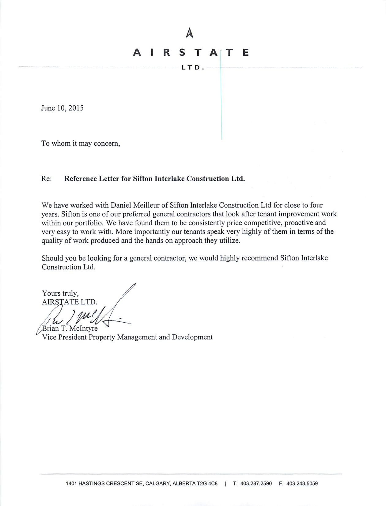 Mannas Interior Design Corp Letter Of Reference Sifton intended for dimensions 1260 X 1653