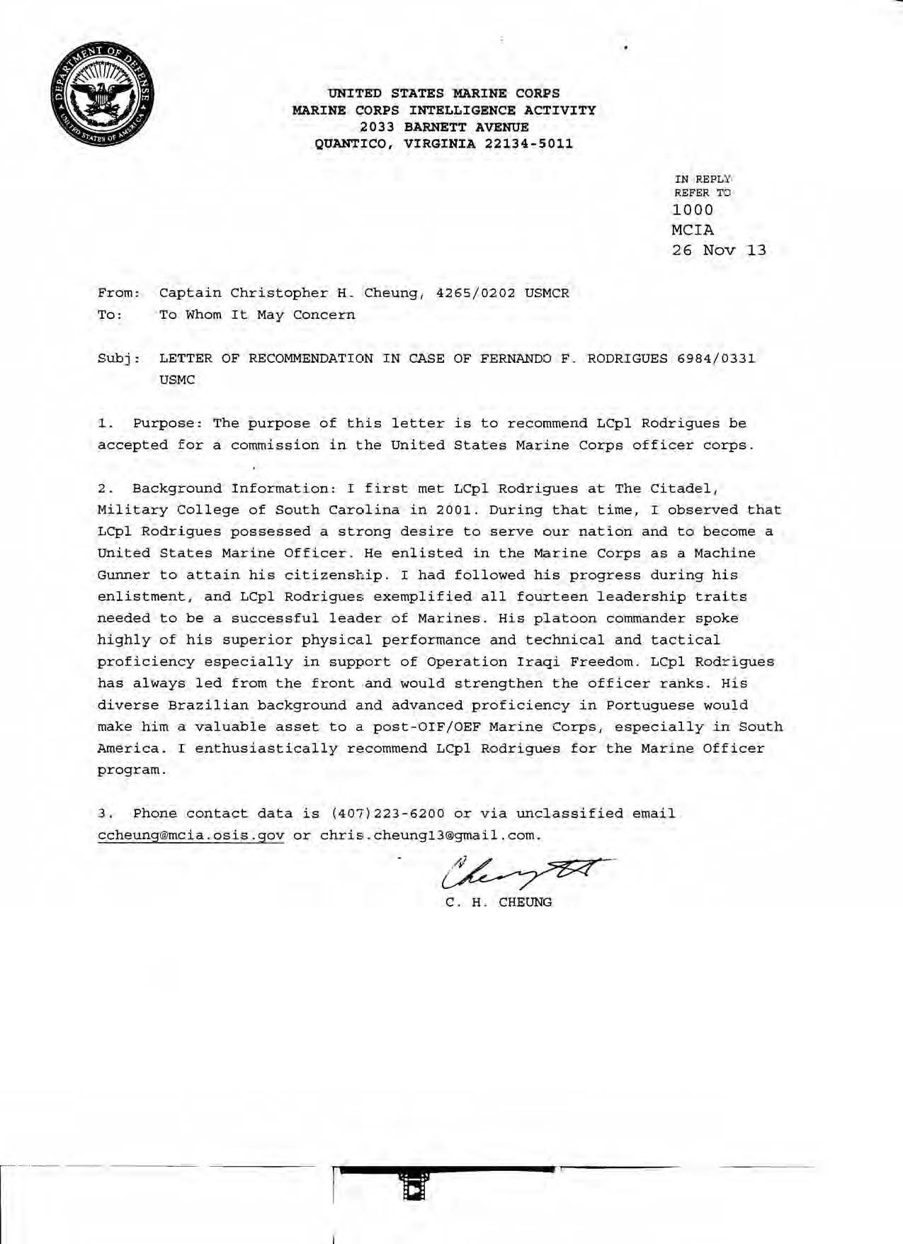 Marine Corps Letter Of Recommendation Example Debandje with sizing 1275 X 1755
