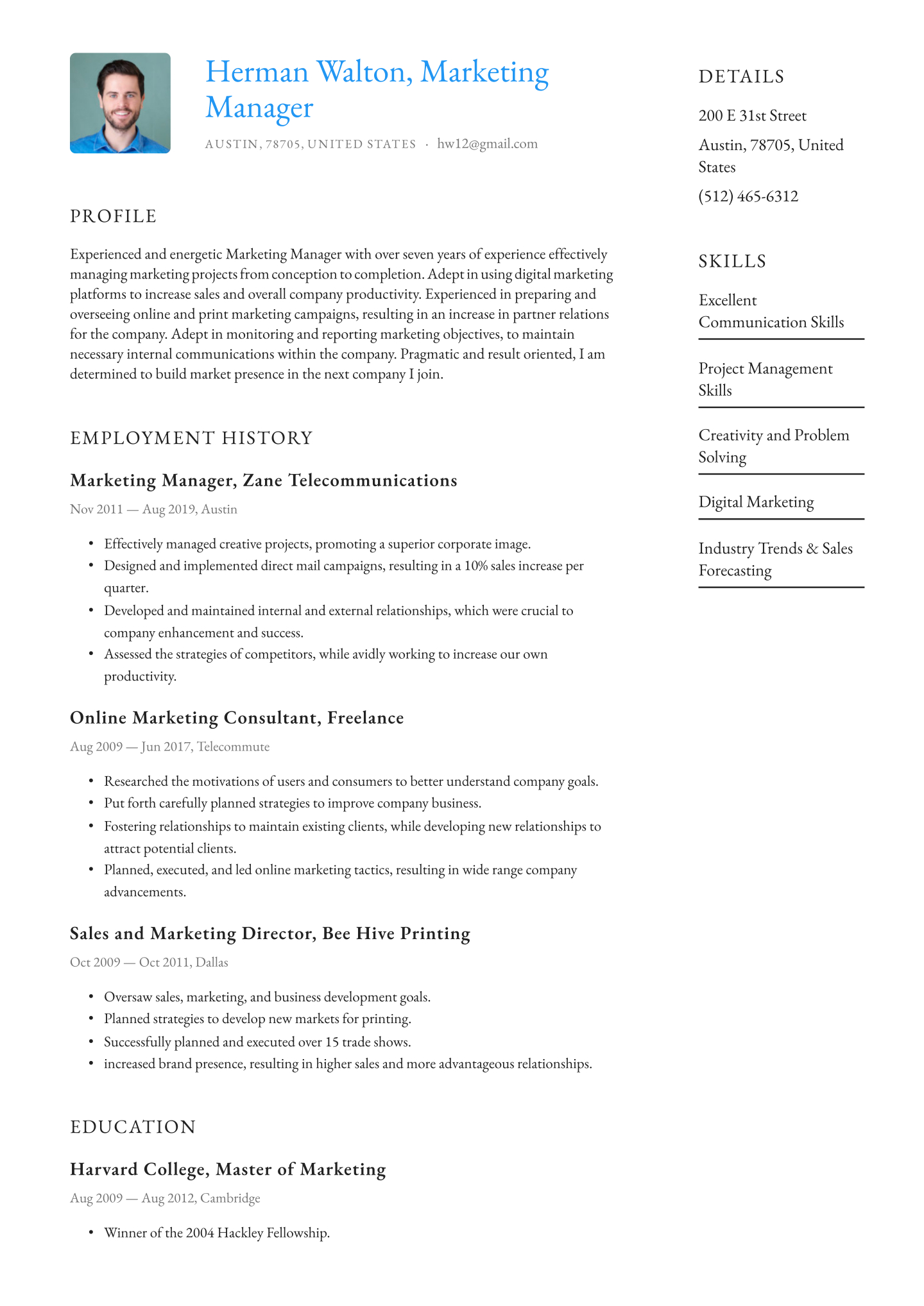 Marketing Manager Resume Examples Writing Tips 2020 Free with regard to measurements 1440 X 2036