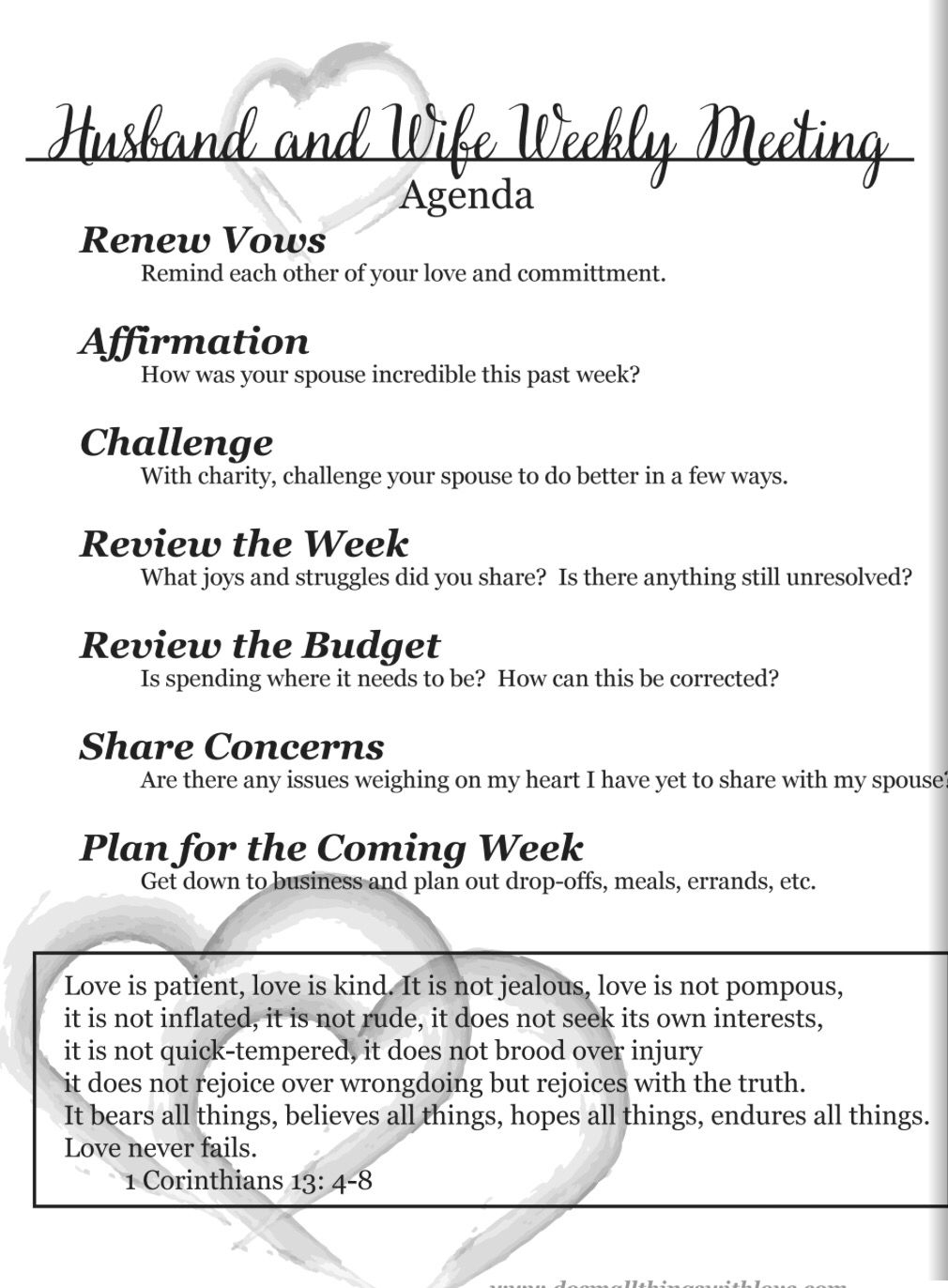 Weekly Marriage Meeting Template