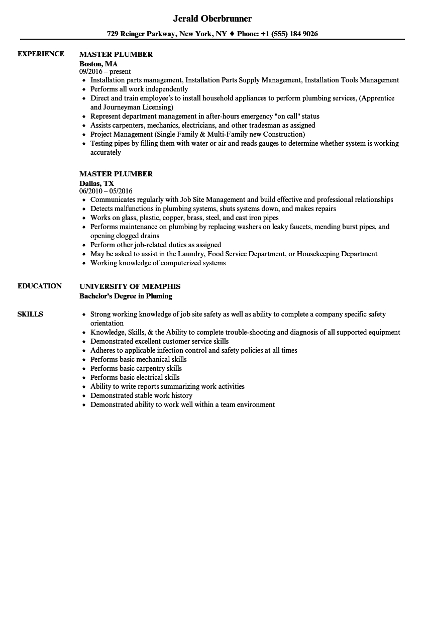 Master Plumber Resume Akali throughout size 860 X 1240