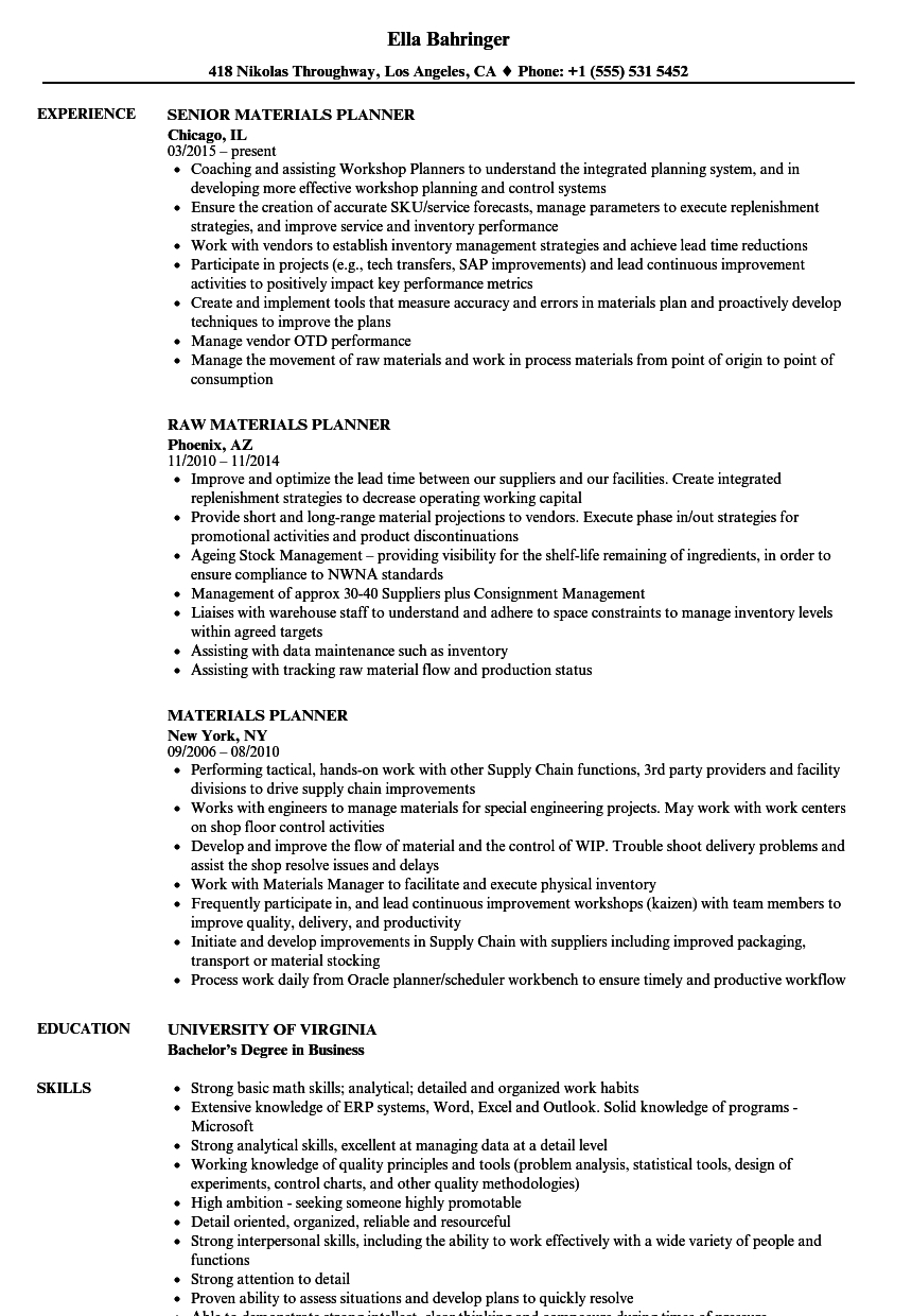 Materials Planner Resume Samples Velvet Jobs with regard to measurements 860 X 1240