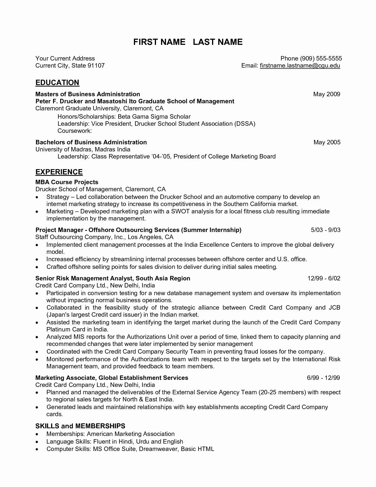 Mba Finance Fresher Resume Format Fresh Sample Mba Resume regarding measurements 1275 X 1650