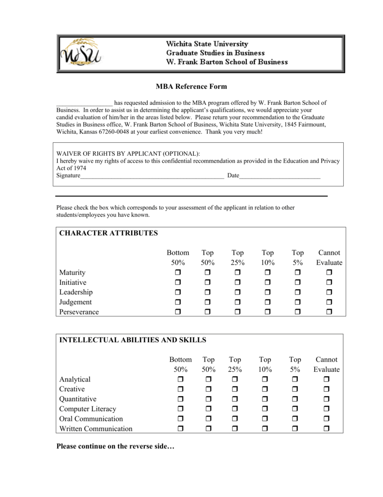 Mba Reference Form Wichita State University regarding dimensions 791 X 1024