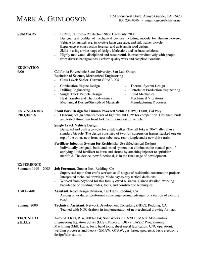 Mechanical Engineer Resume Template Engineering Resume intended for size 800 X 1035