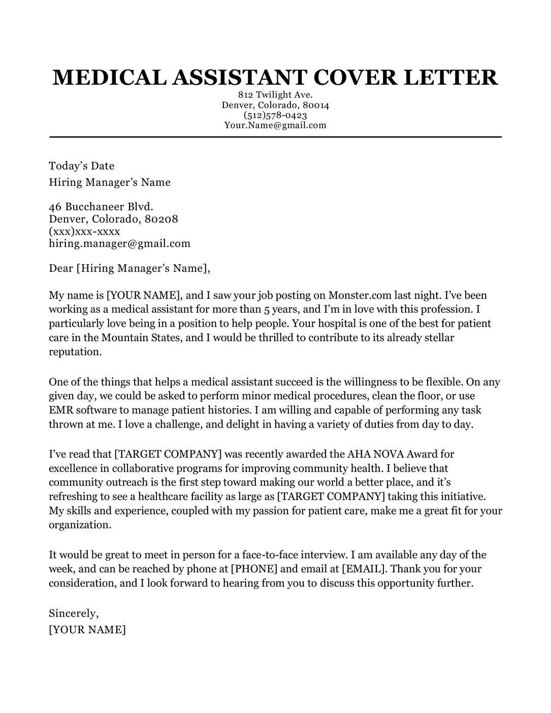 medical assistant cover letters