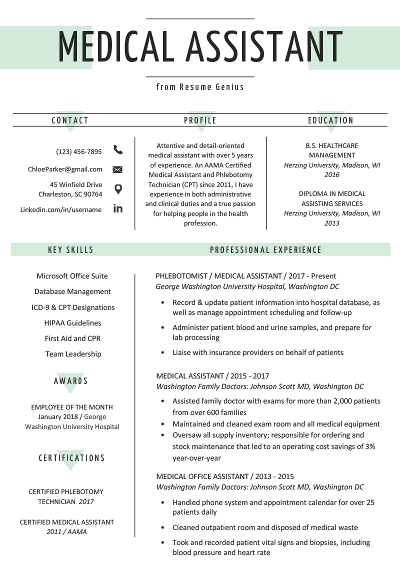 Medical Assistant Resume Sample Writing Guide Resume Genius with regard to dimensions 800 X 1132