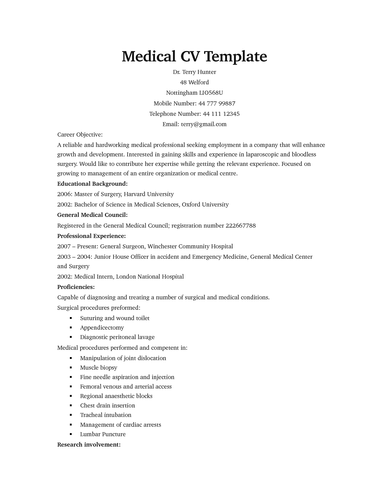 Medical Cv Template Medical Resume Template Medical pertaining to sizing 1275 X 1650