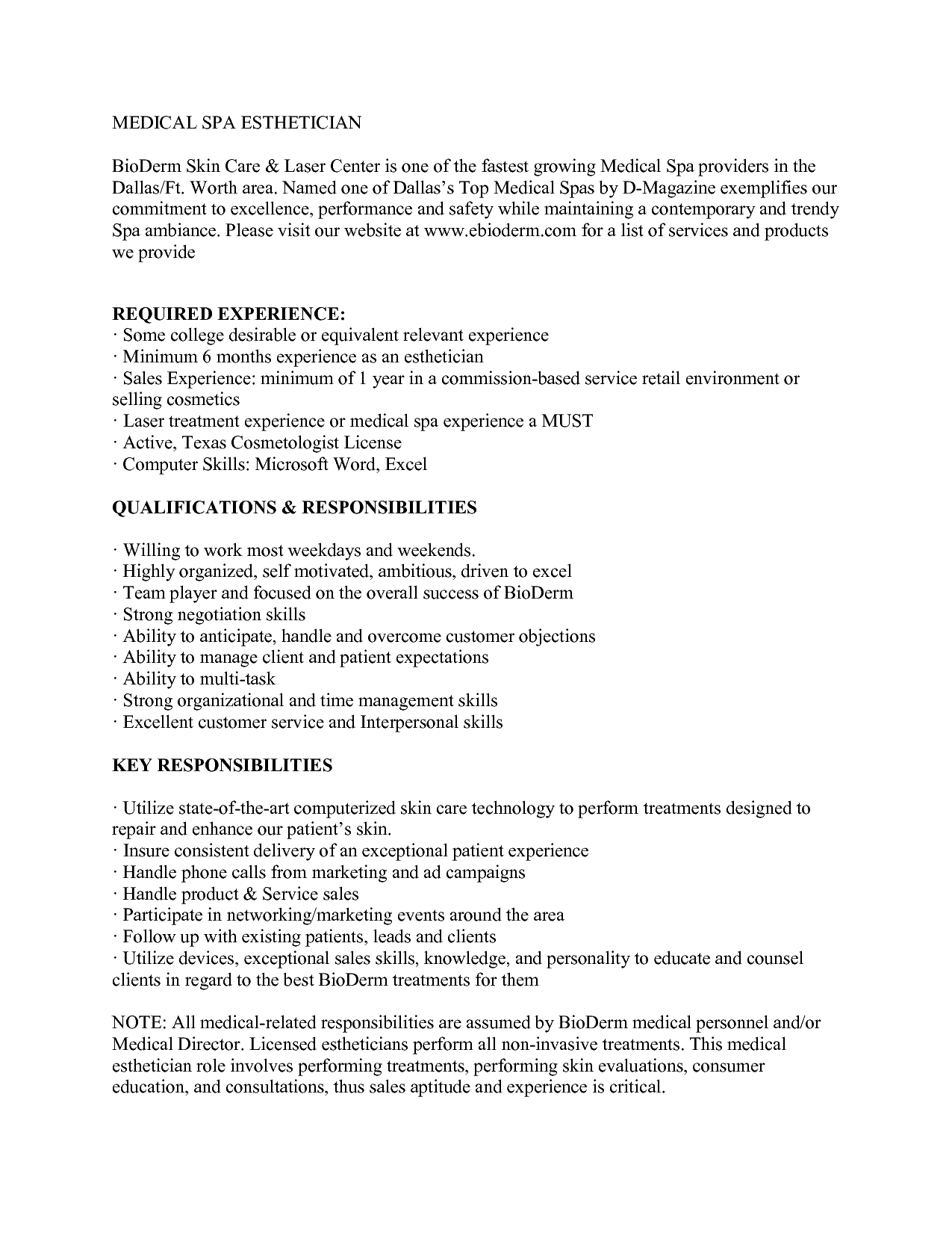 Medical Esthetician Resume Sample Httpwwwjobresume within size 1275 X 1650