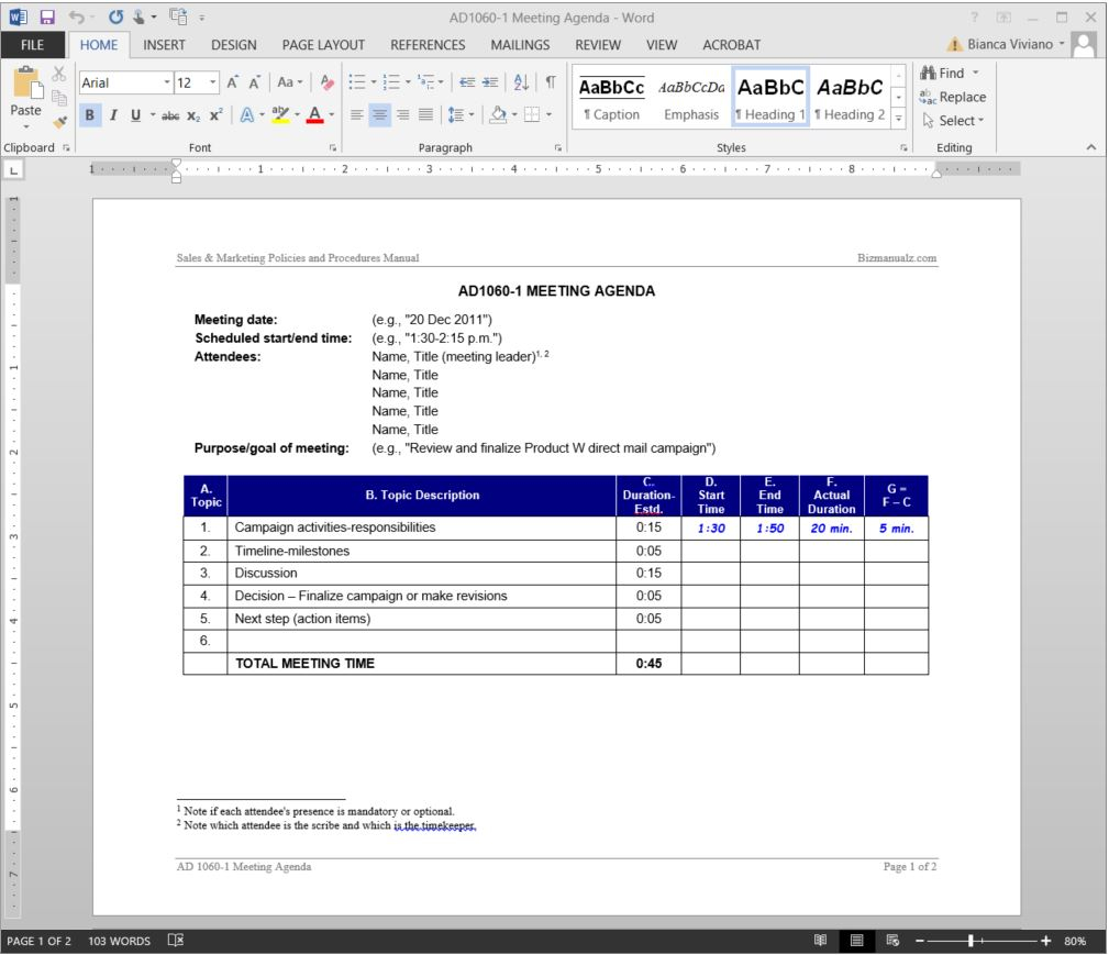 Meeting Agenda Template Ad1060 1 regarding dimensions 1009 X 869