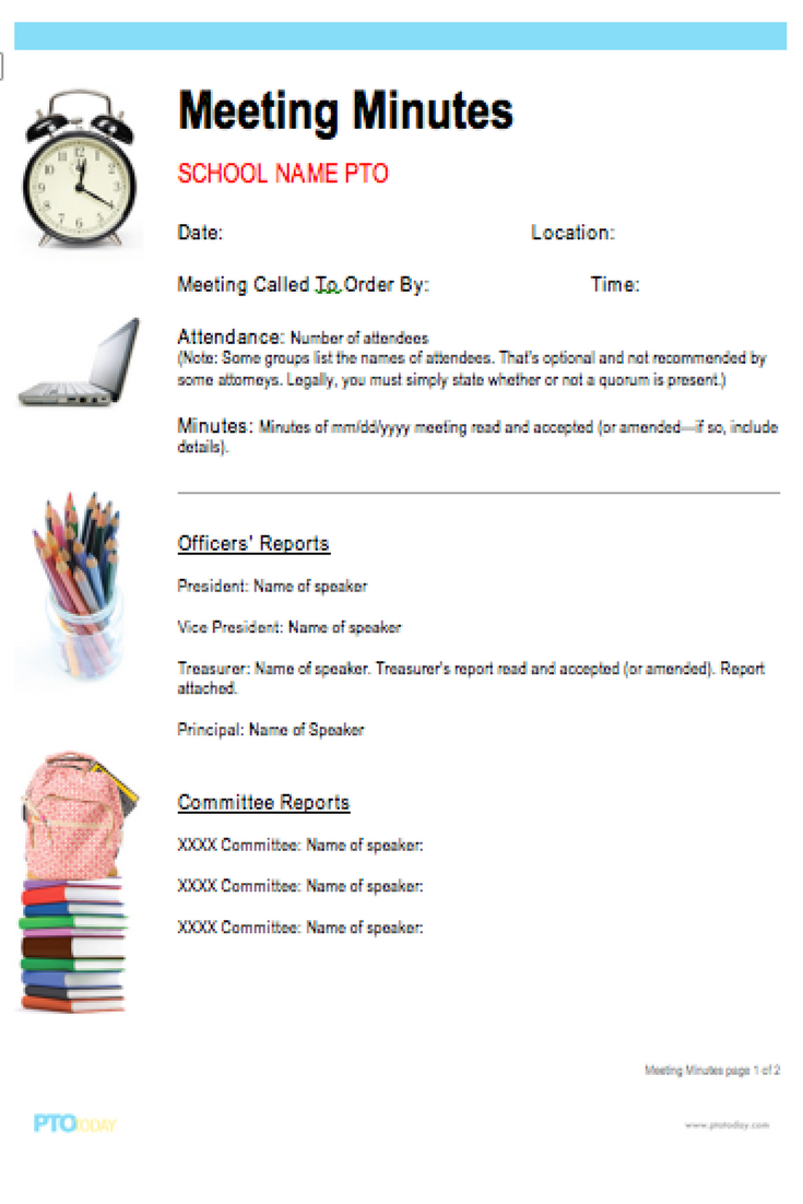 Meeting Minutes Outline Pta School Pto Meeting Pto Today throughout measurements 735 X 1102