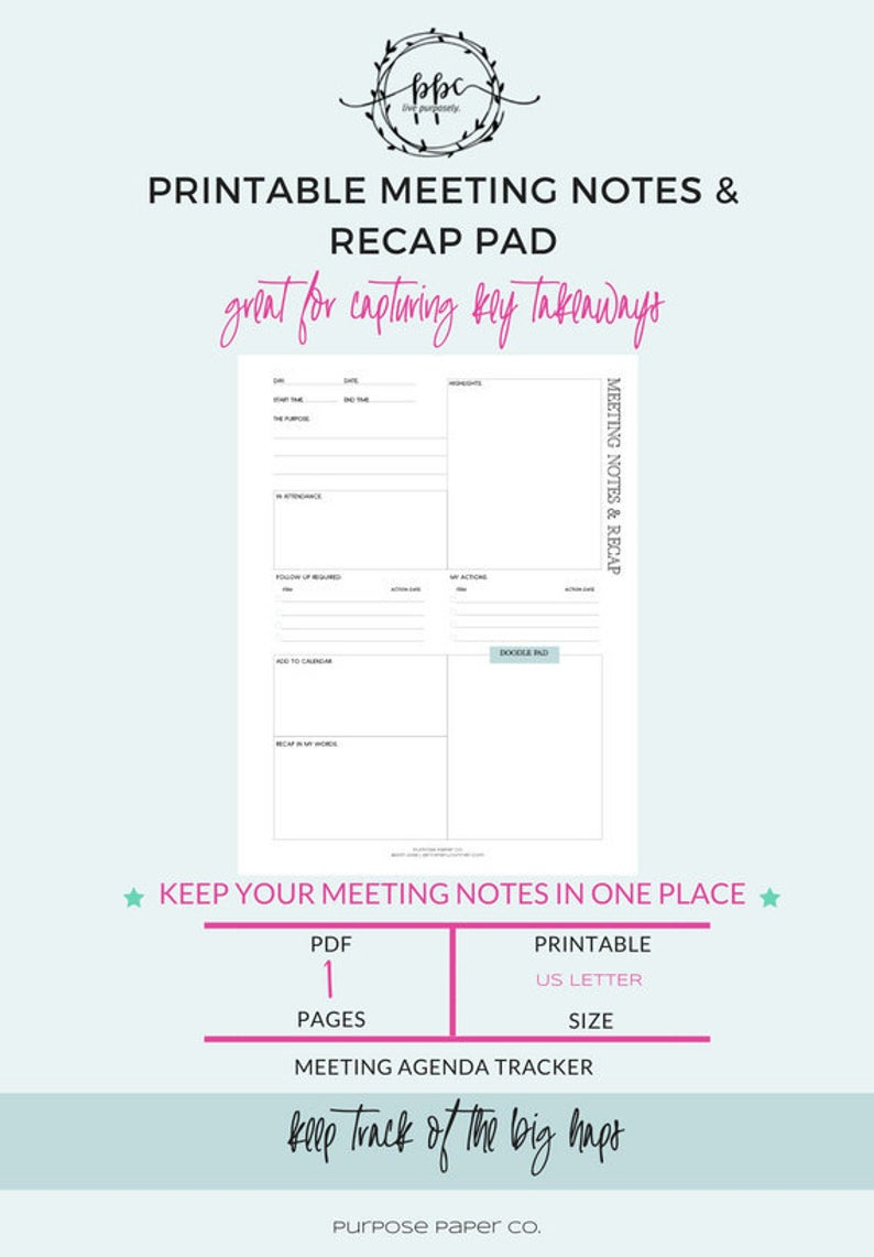 Meeting Notes Printable Notes Planner Insert Meeting throughout proportions 794 X 1141