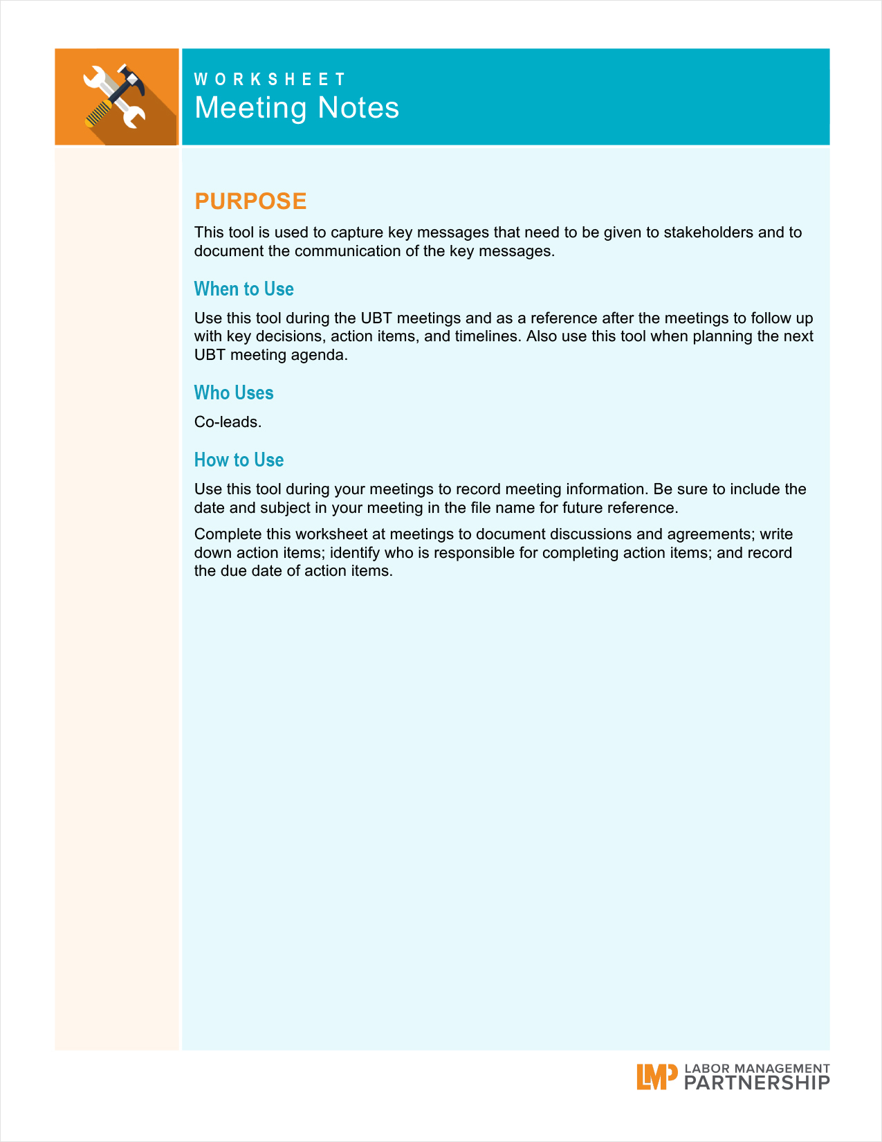 Meeting Notes Template Labor Management Partnership with dimensions 1275 X 1650