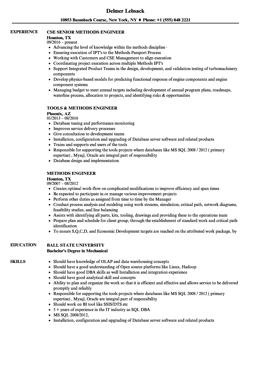 Methods Engineer Resume Samples Velvet Jobs in sizing 860 X 1240