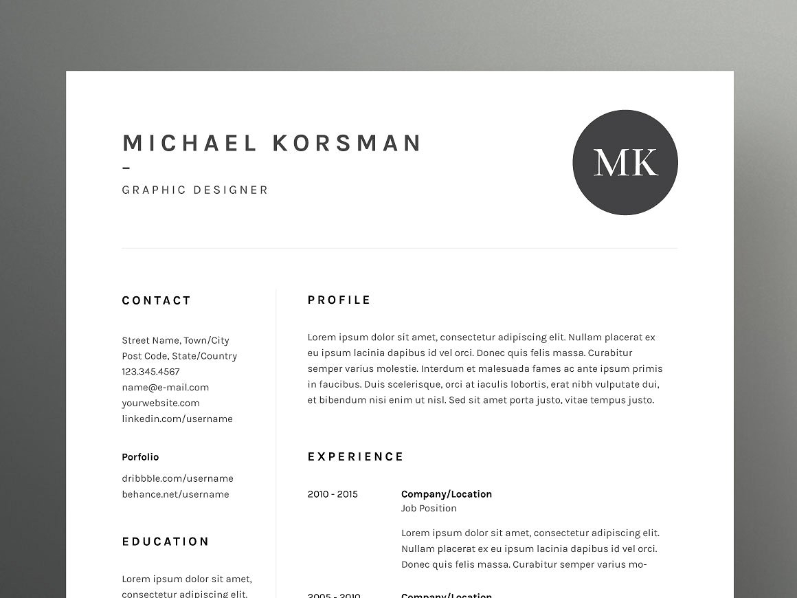 Michael Korsman Resumecv Template throughout measurements 1160 X 870