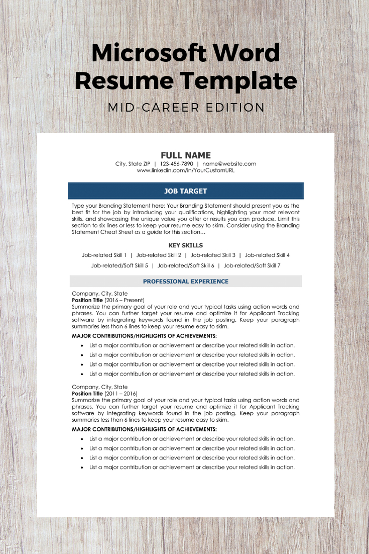 Mid Career Edition Modern Resume Template Microsoft Word pertaining to sizing 735 X 1102