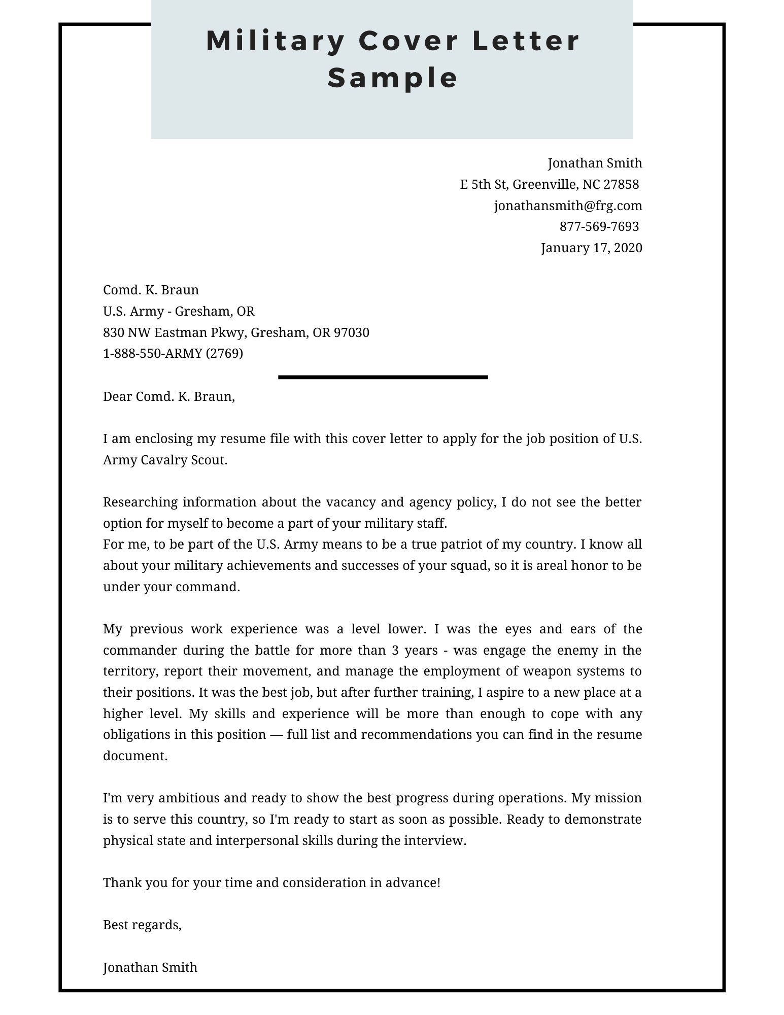 cover letter for military recruitment