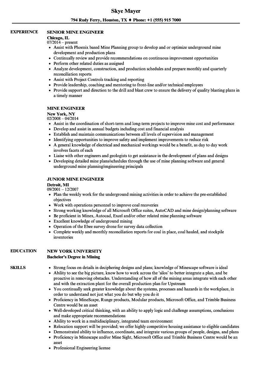 Mine Engineer Resume Samples Velvet Jobs intended for sizing 860 X 1240