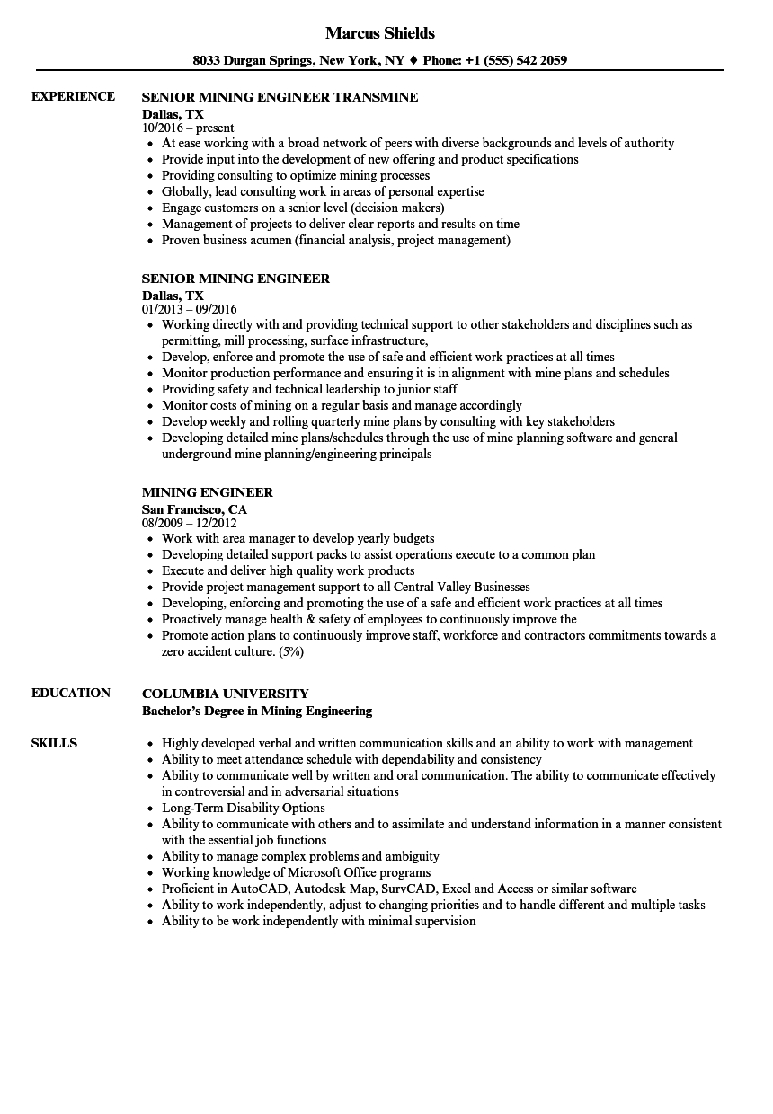 Mining Engineer Resume Samples Velvet Jobs inside size 860 X 1240