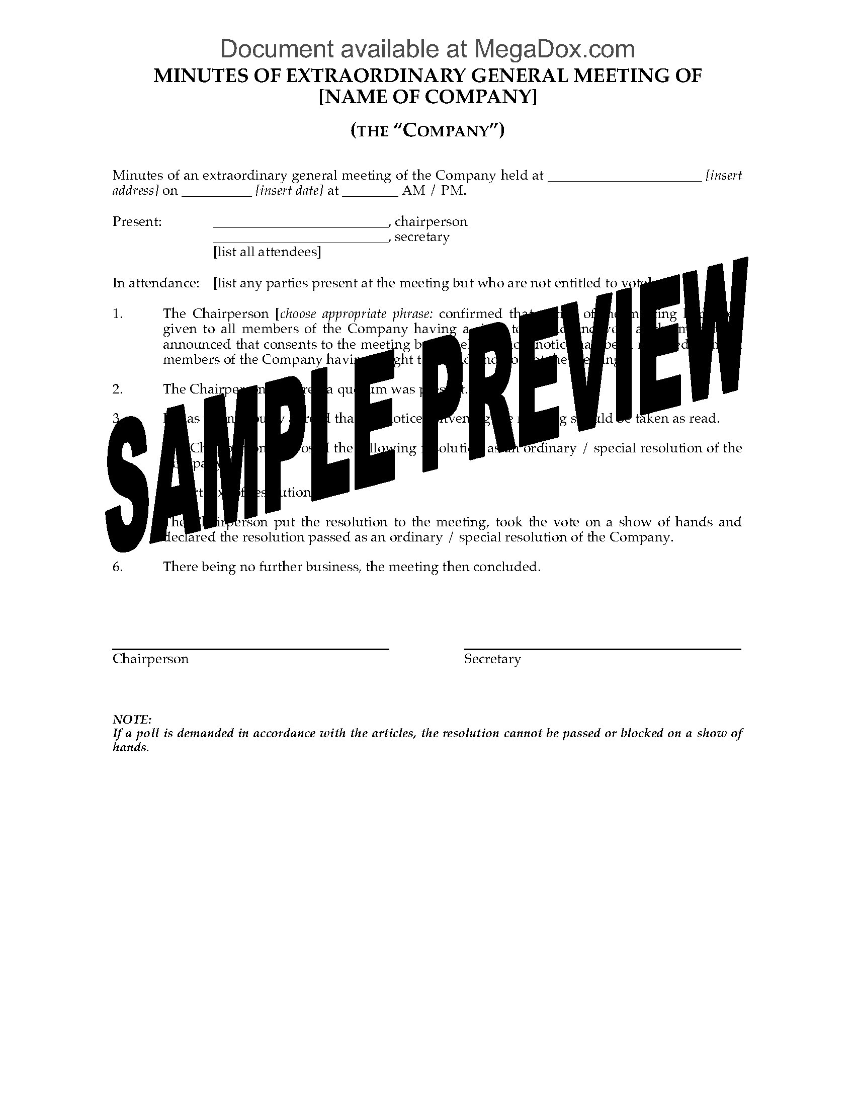 Minutes Of Extraordinary General Meeting Of Company Uk regarding sizing 1700 X 2200