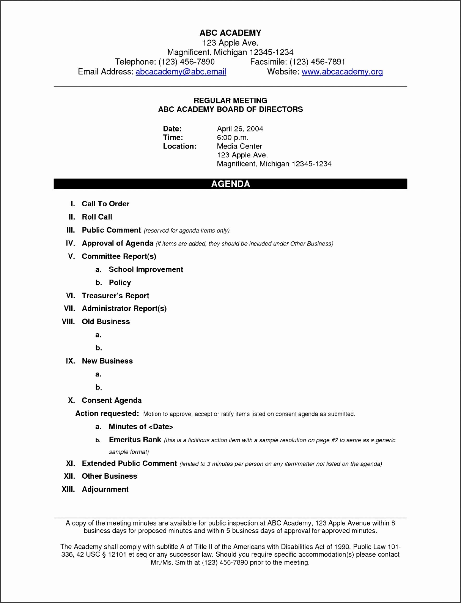 old business new business agenda template