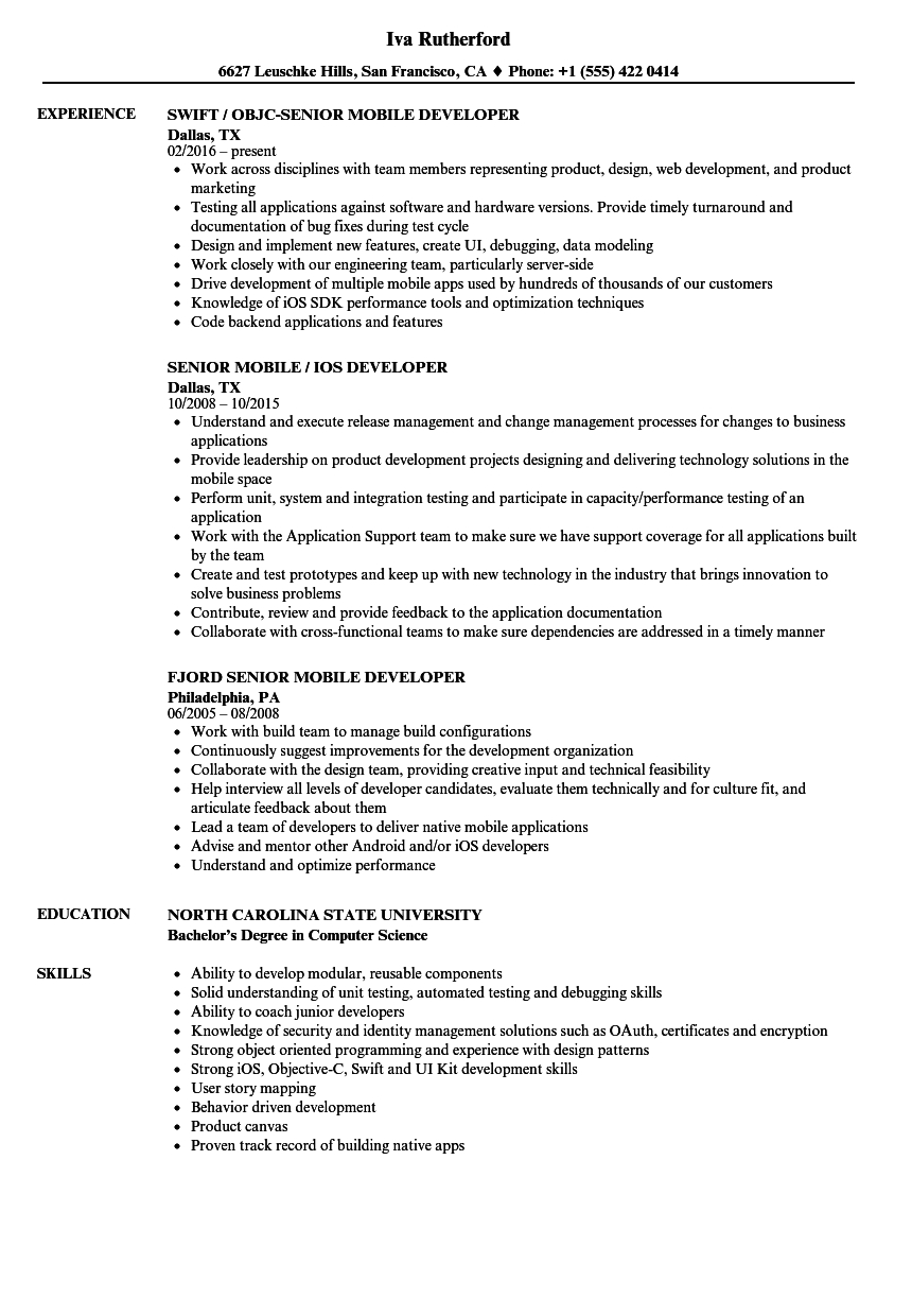 Mobile Developer Senior Resume Samples Velvet Jobs throughout dimensions 860 X 1240