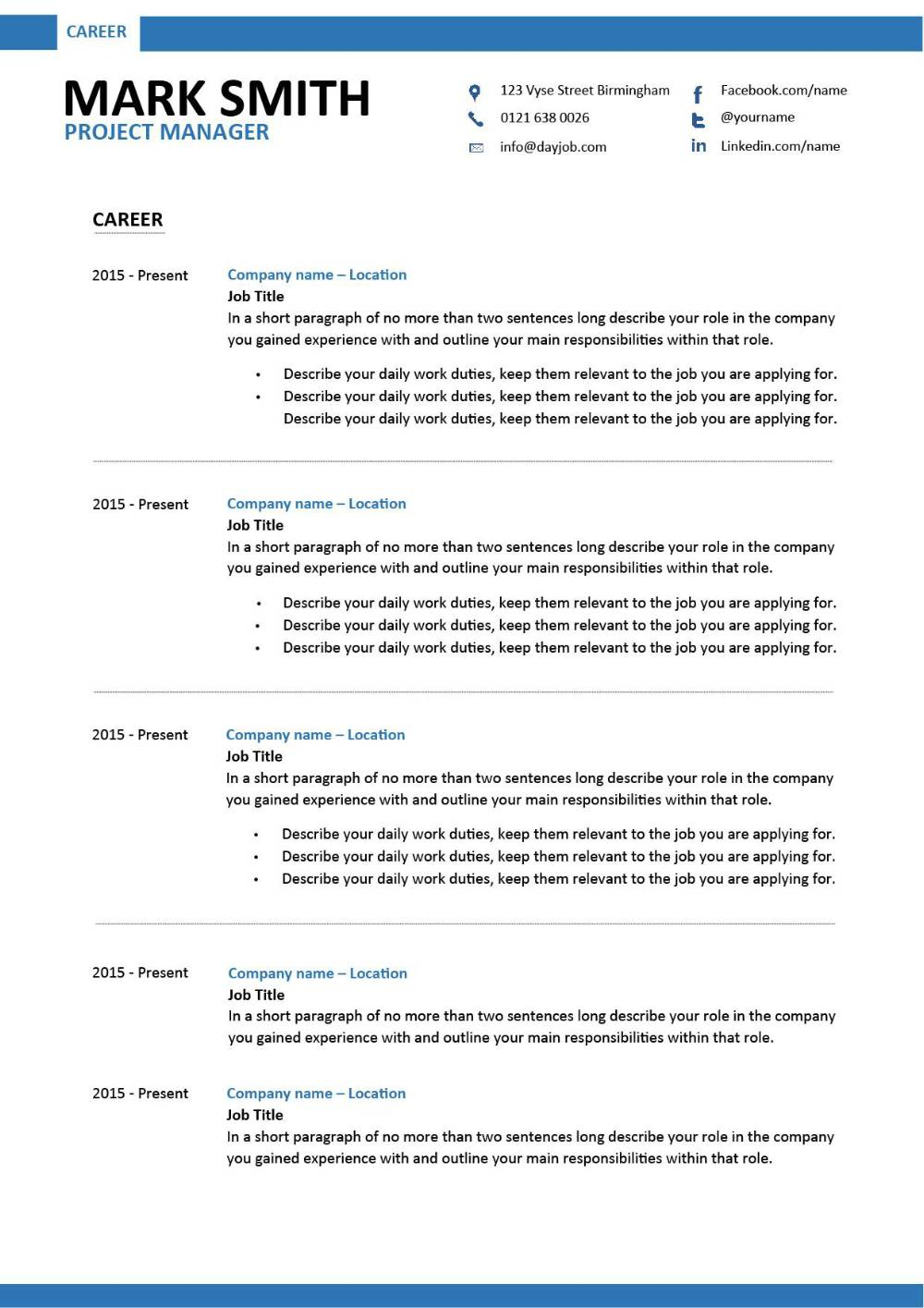 Modern Project Manager Resume 1 Templates throughout proportions 1000 X 1415