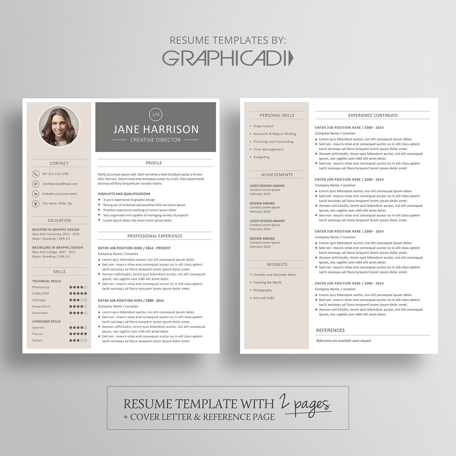 Modern Resume Template 2 Pages Cover Letter Reference within size 1500 X 1500