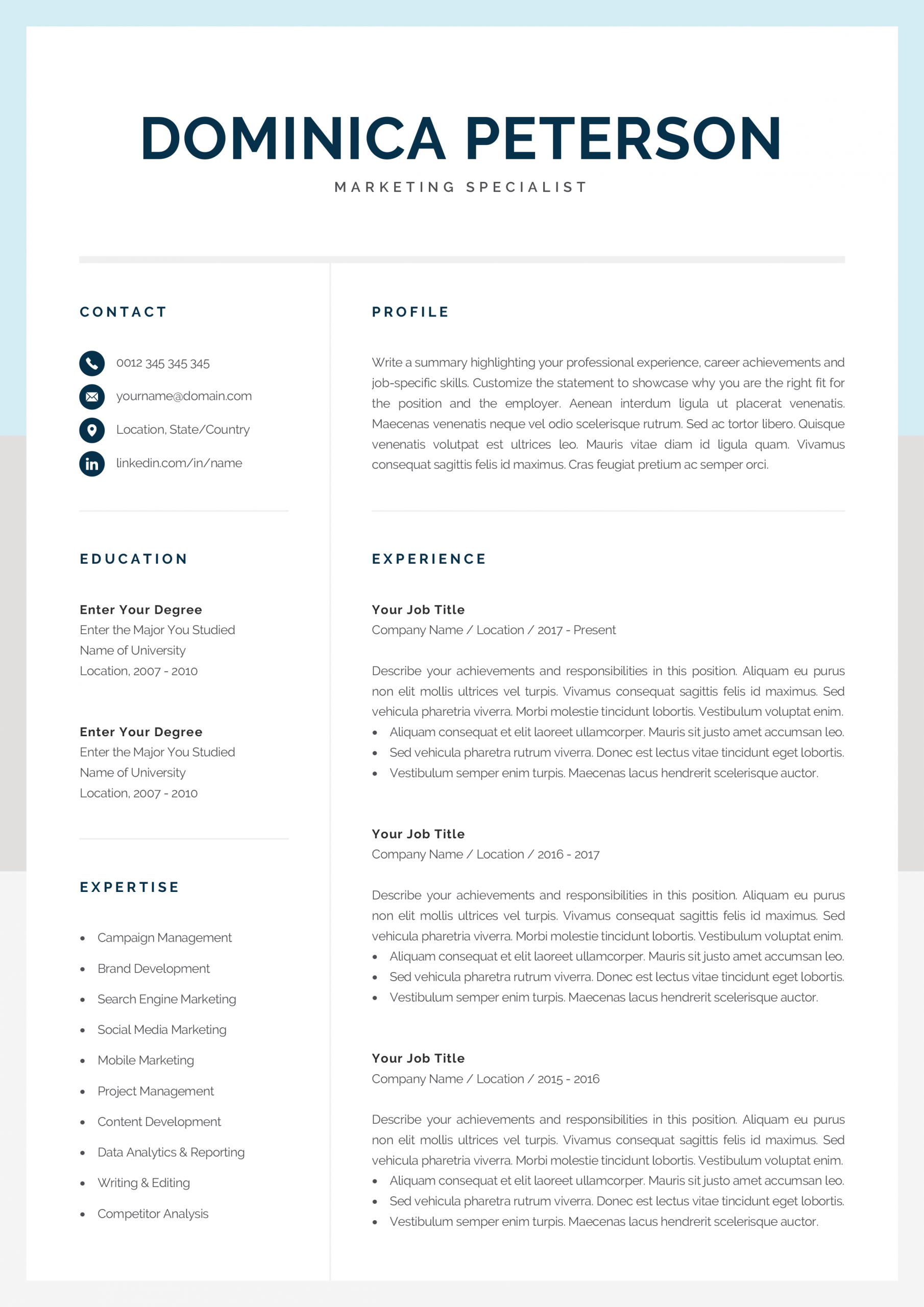 Modern Resume Template Creative Cv Design 1 2 Page with dimensions 2480 X 3508