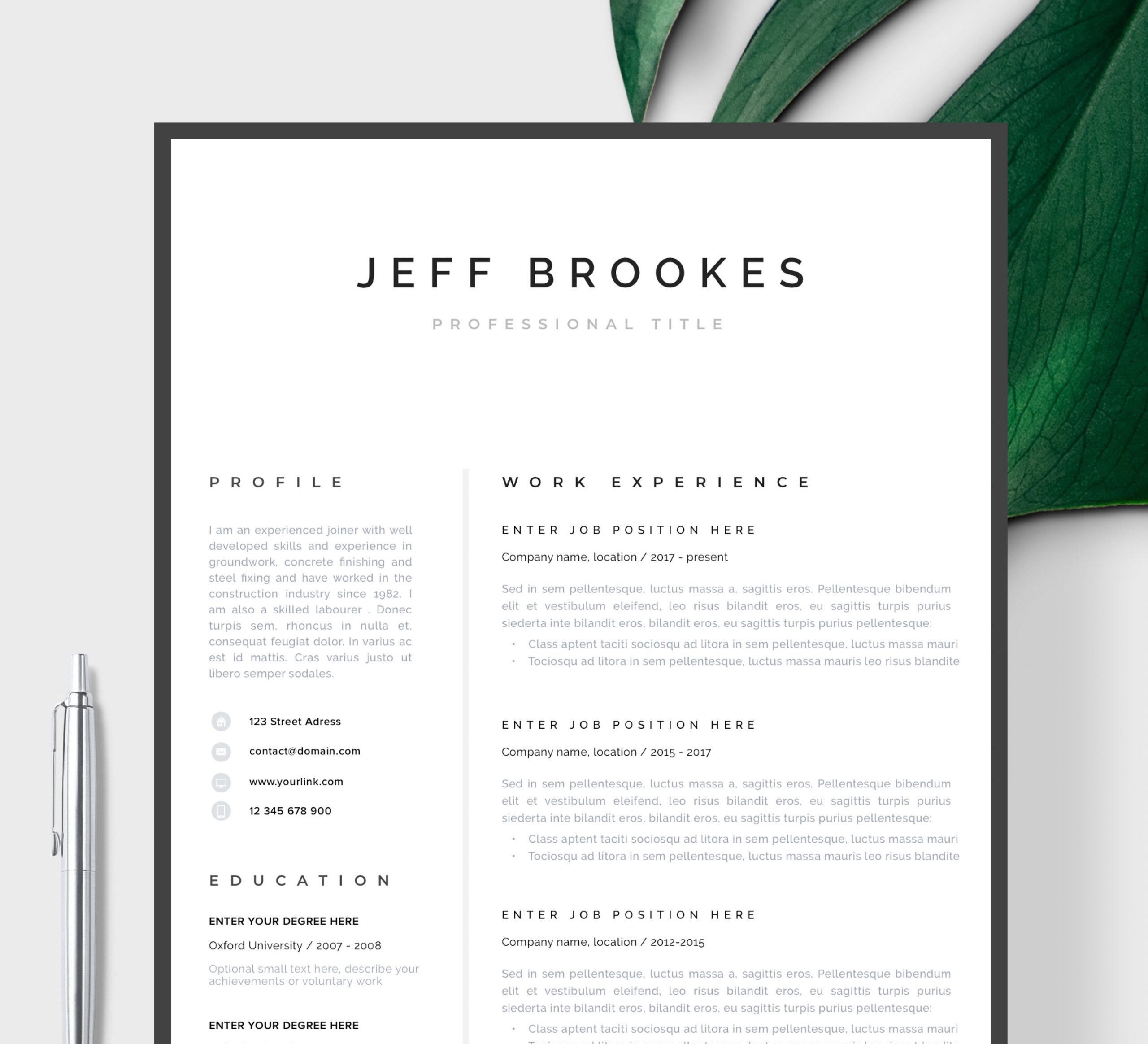 Modern Resume Template Cv Template Cover Letter Professional Resume For Word Mac Or Pc 1 Page Minimal Resume Instant Digital Download intended for sizing 3000 X 2728