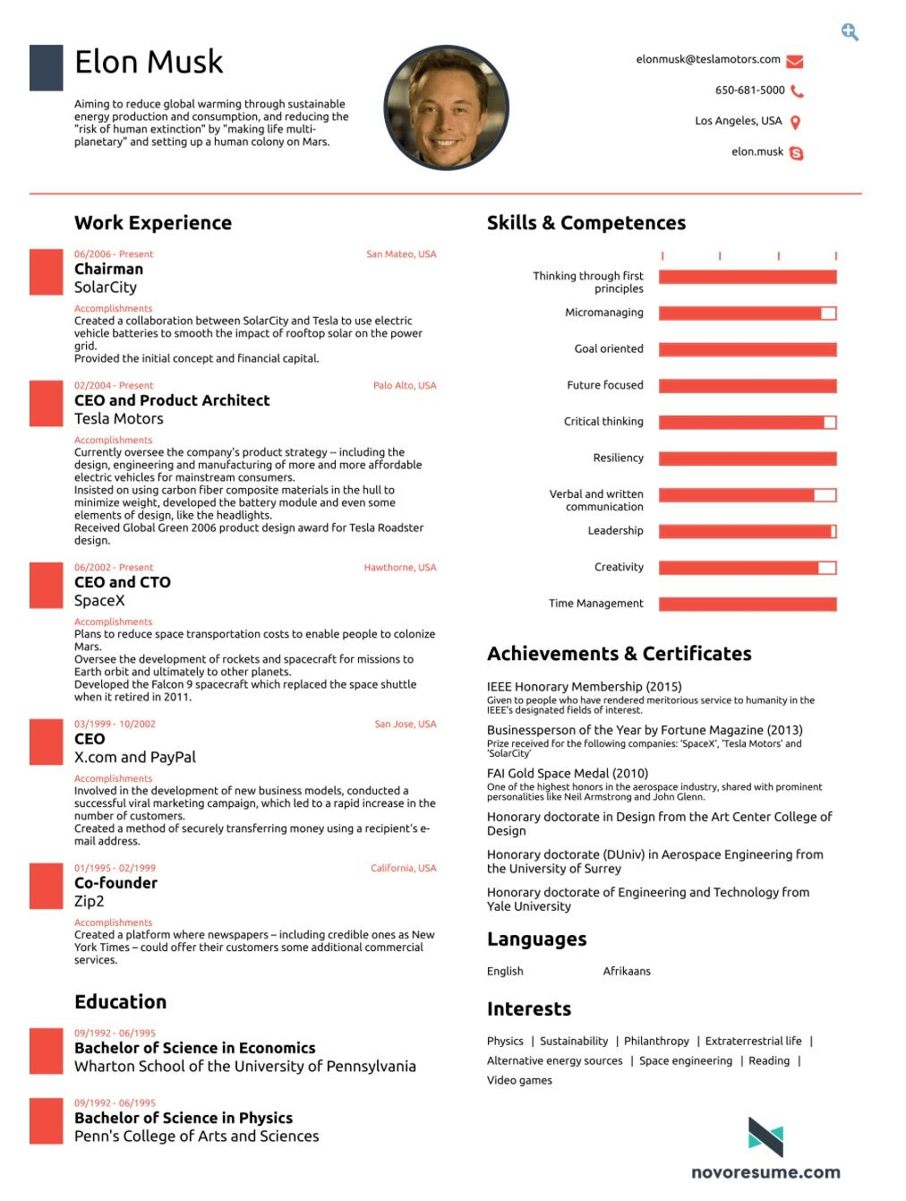 Modern Resume Template Elon Musk Enom for proportions 1012 X 1341