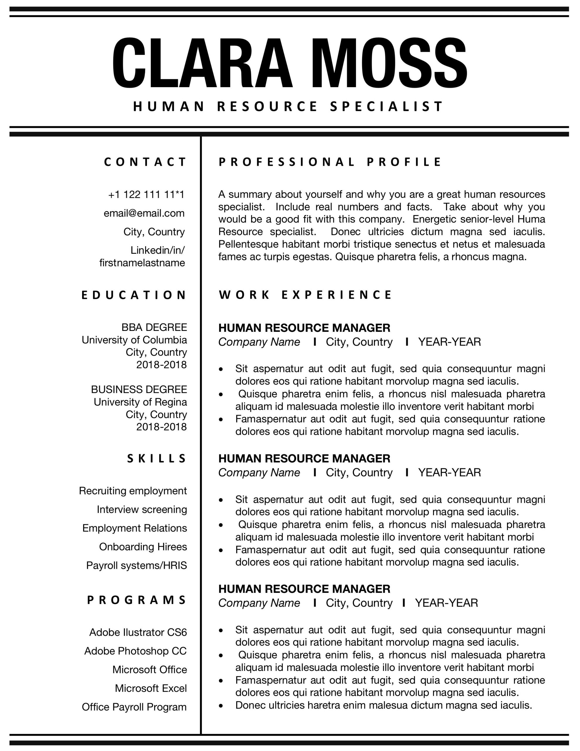 Modern Resume Template For Ms Word Professional Cv throughout size 2550 X 3300