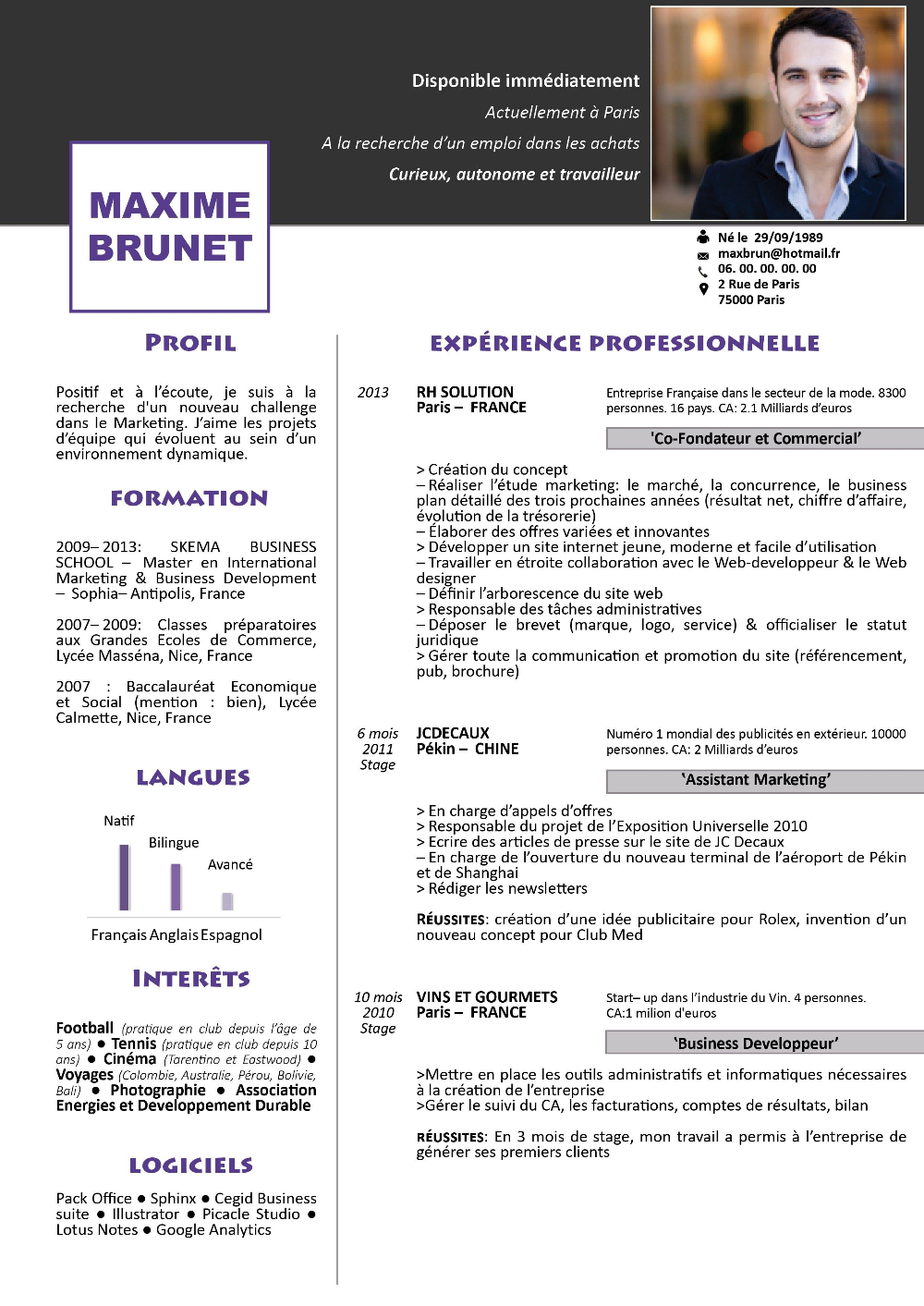 Modle De Cv Franais En 2020 Modle Cv Cv Francais pertaining to measurements 1000 X 1413