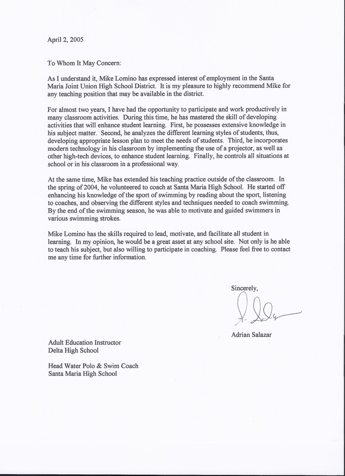 Mr Lomino Letter Of Recommendation Santa Maria High regarding dimensions 1162 X 1600