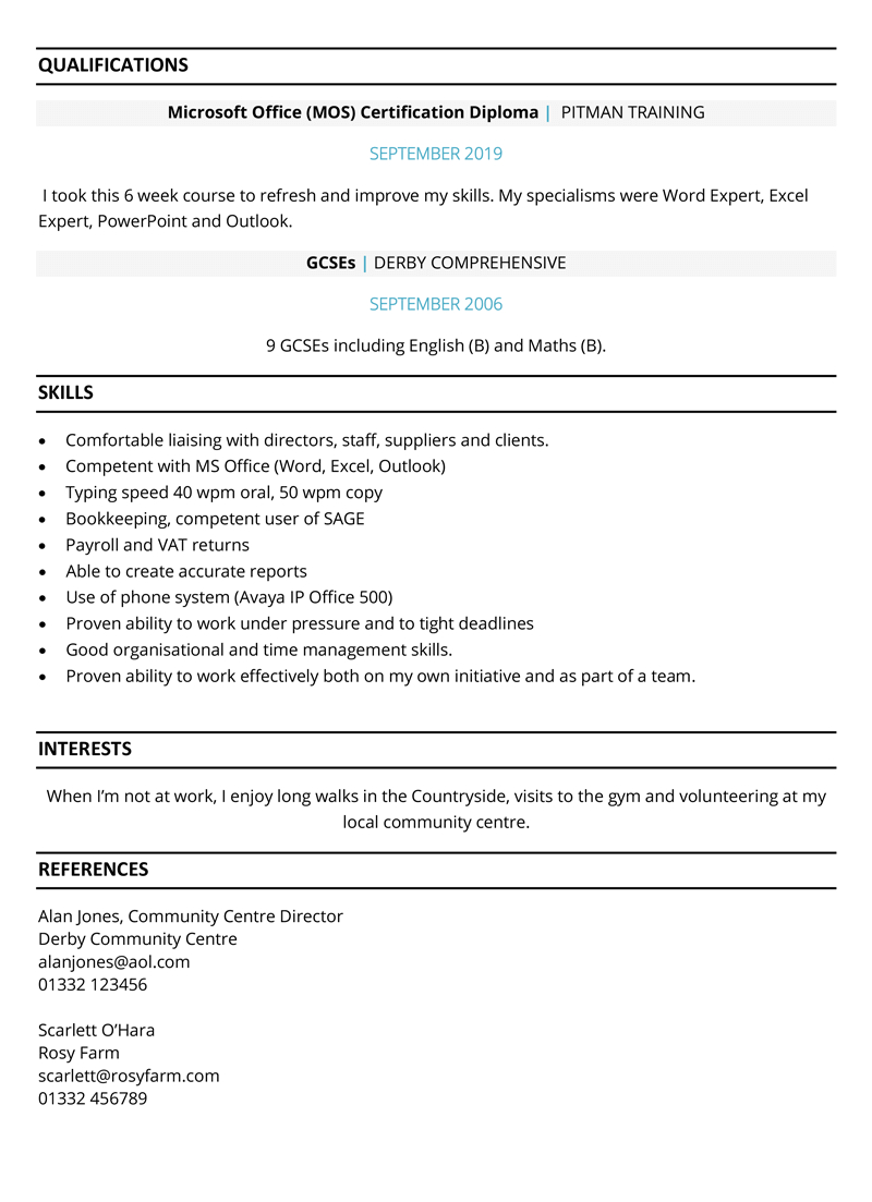 Mum Returning To Work Cv Example Free One Page Cv Template with regard to measurements 800 X 1103