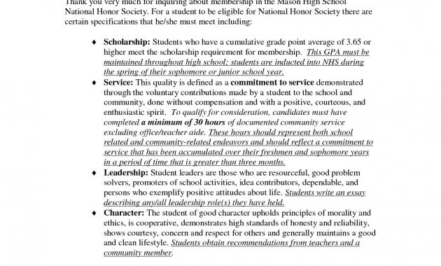 National Junior Honor Society Letter Of Recommendation with measurements 1275 X 1650